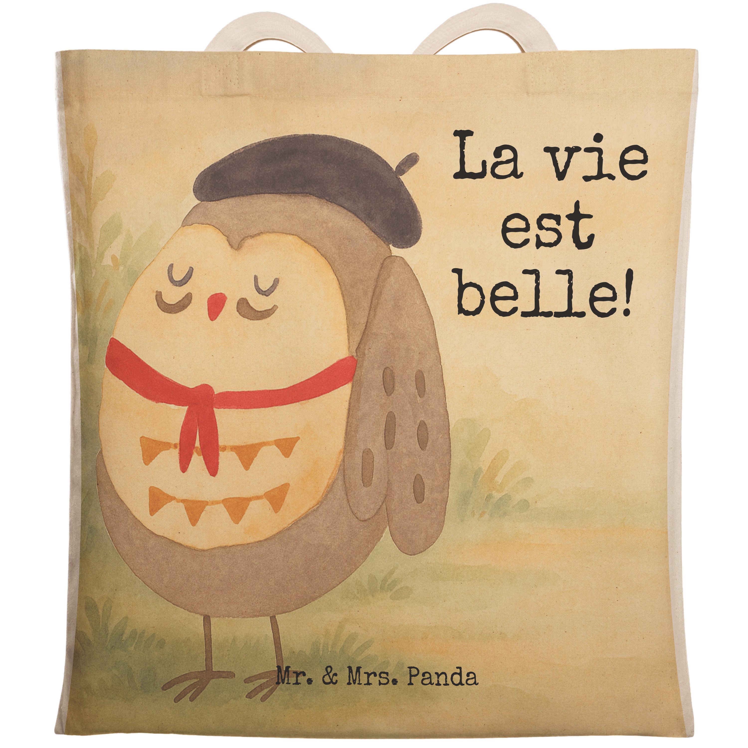 Tragetasche Eule Frankreich Design, Tote Bag, Weiß, Tasche, Bag, Spruch, Tragetas