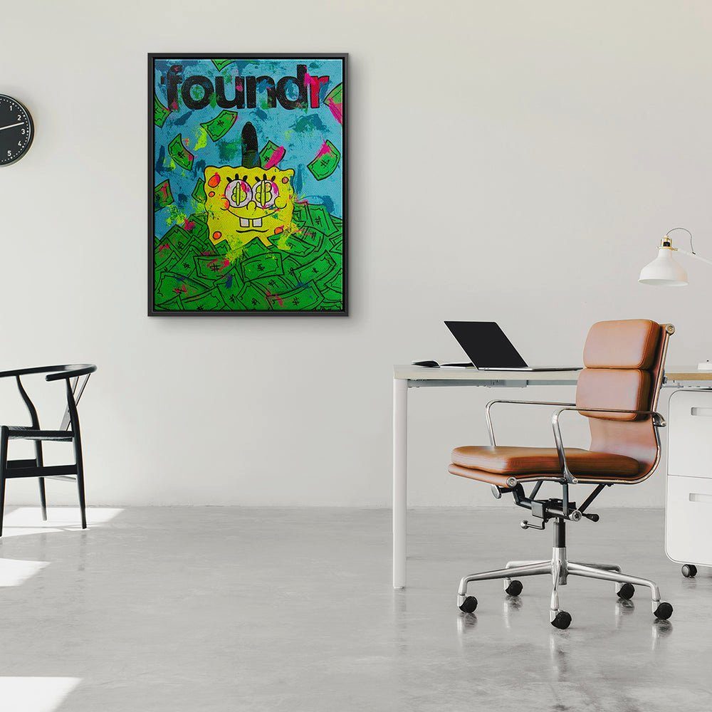 blau money Leinwandbild, Spongebob Geld silberner mit Rahmen DOTCOMCANVAS® grün Rahmen premium Leinwandbild