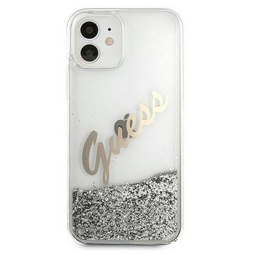 Guess Handyhülle Guess Apple iPhone 12 Mini Silber Glitter Vintage Script Glitzer Hard Case Cover Schutzhülle Etui