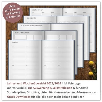 Eine der Guten Verlag Lehrerkalender Lehrerplaner 2023 2024 - A4, blau rosa, 1 Doppelseite / Woche, Schuljahr 23/24, 224 S. Hardcover, klimaneutral