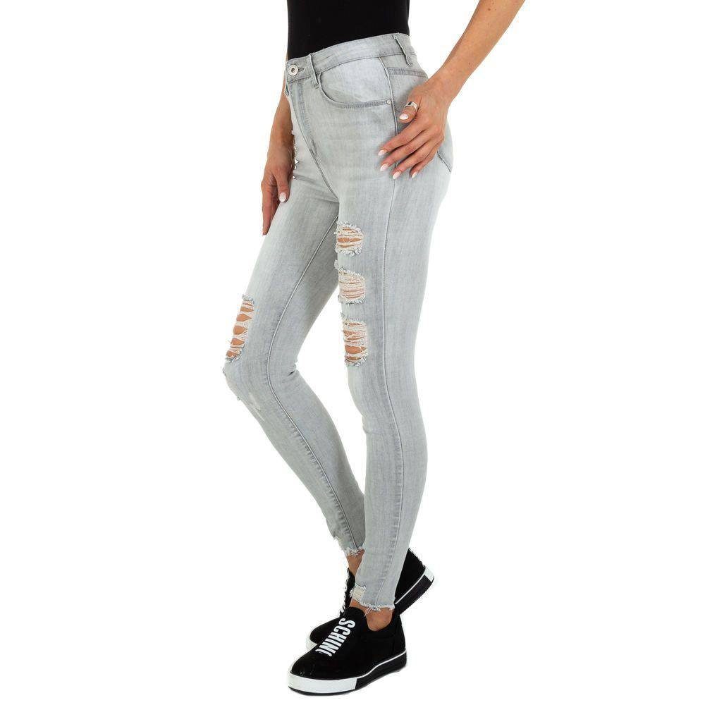 Damen Jeans Ital-Design Skinny-fit-Jeans Damen Freizeit Destroyed-Look Stretch Skinny Jeans in Grau