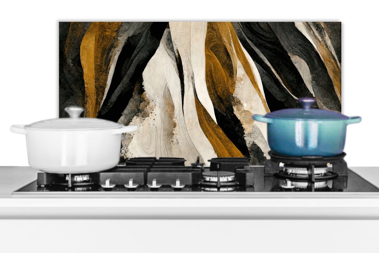 und cm, (1-tlg), Wandschutz, Schmutzflecken Küchen Braun MuchoWow Fett - Farbe gegen Landschaft für Küchenrückwand Schwarz, - 60x30 -