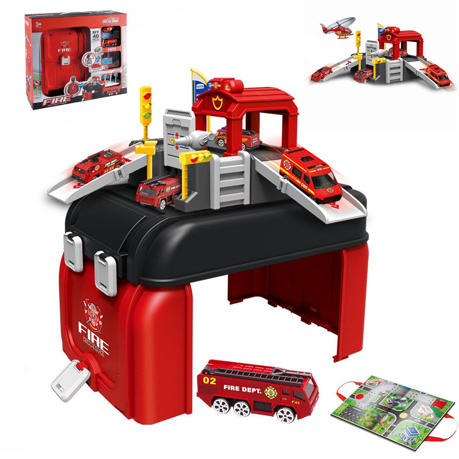 Esun Spiel-Feuerwehrwache Parkhaus für Kinder, Parkgarage Feuerwehr und Pol günstig online kaufen