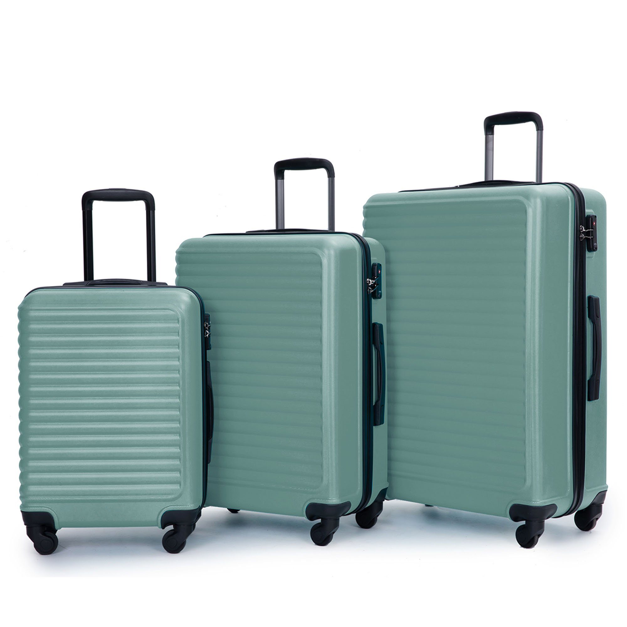 Ulife Trolleyset Kofferset-Reisekoffer, ABS-Material, mit 4 Dunkelgrün Set), Zollschloss TSA tlg., Rollen, 3 (Set, Hartschalen-Trolley