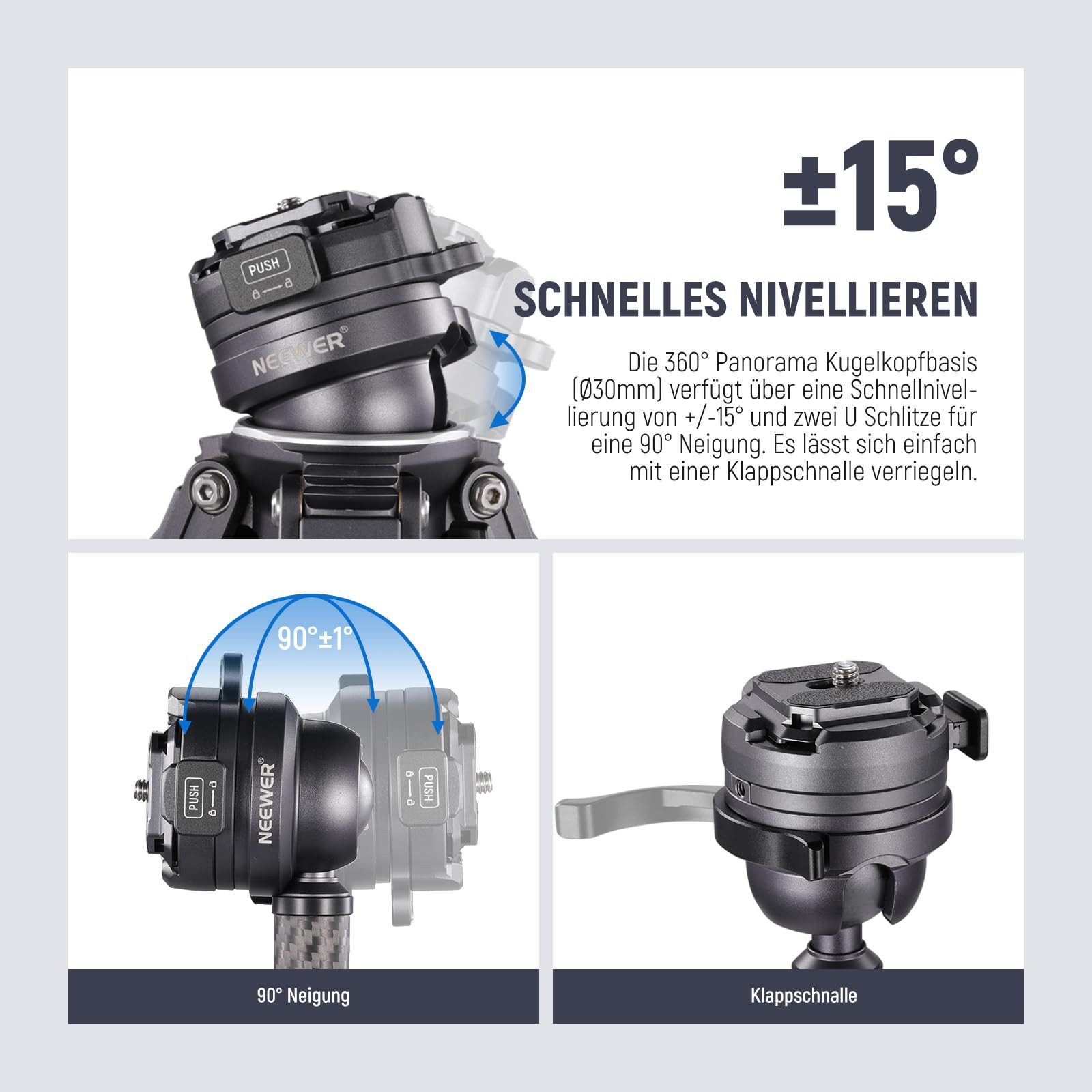 Neewer LT32 157 cm Reisestativ aus Kohlefaser, Höhenverstellbar 41-157 cm Dreibeinstativ (360° Panoramakopf, Arca QR Platte, für Peak Design Capture V3)