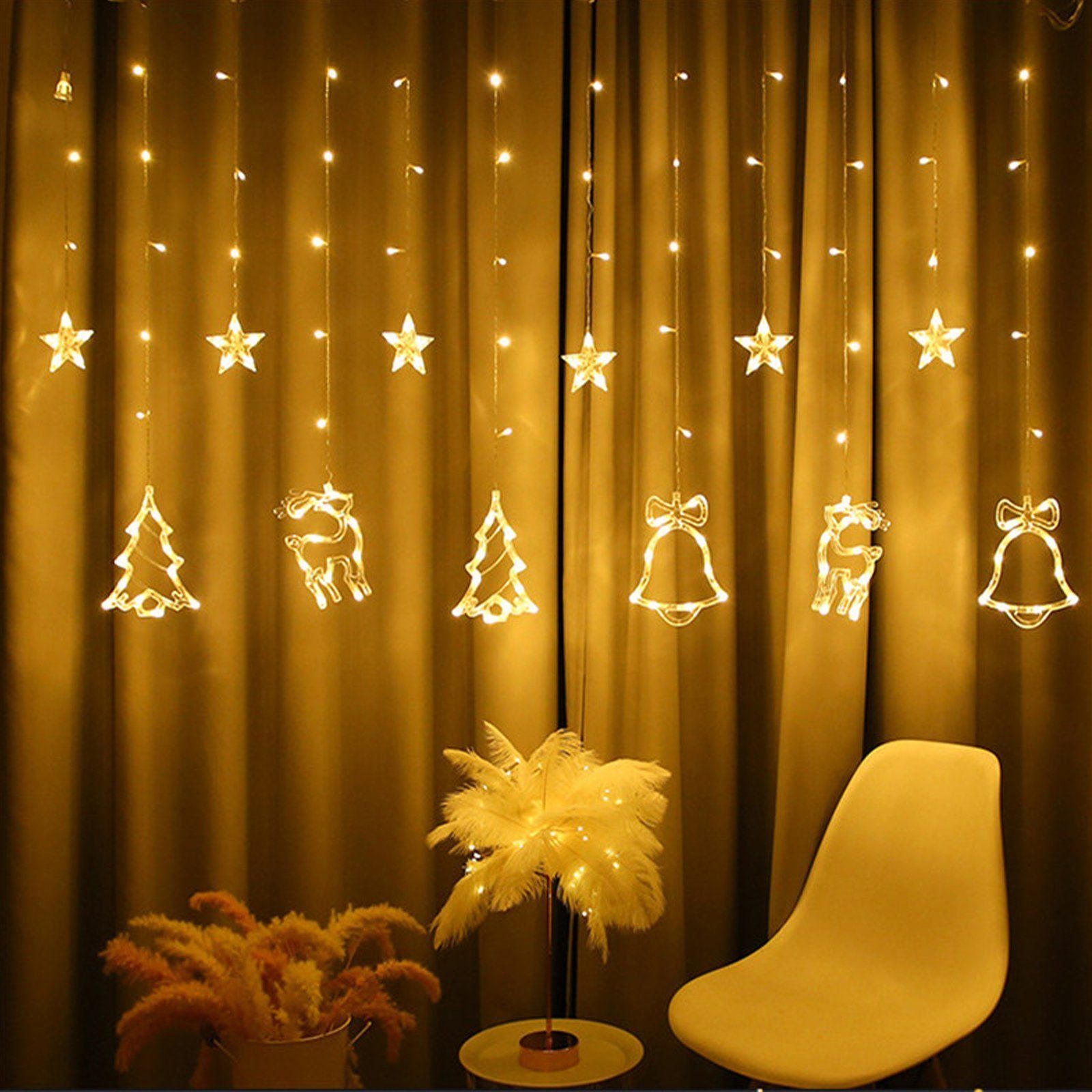 interGo Lichterkette »LED Lichterkette Lichtervorhang Weihnachtsmotiv«,  16-flammig, Weihnachtsbeleuchtung Balkon Garten Party