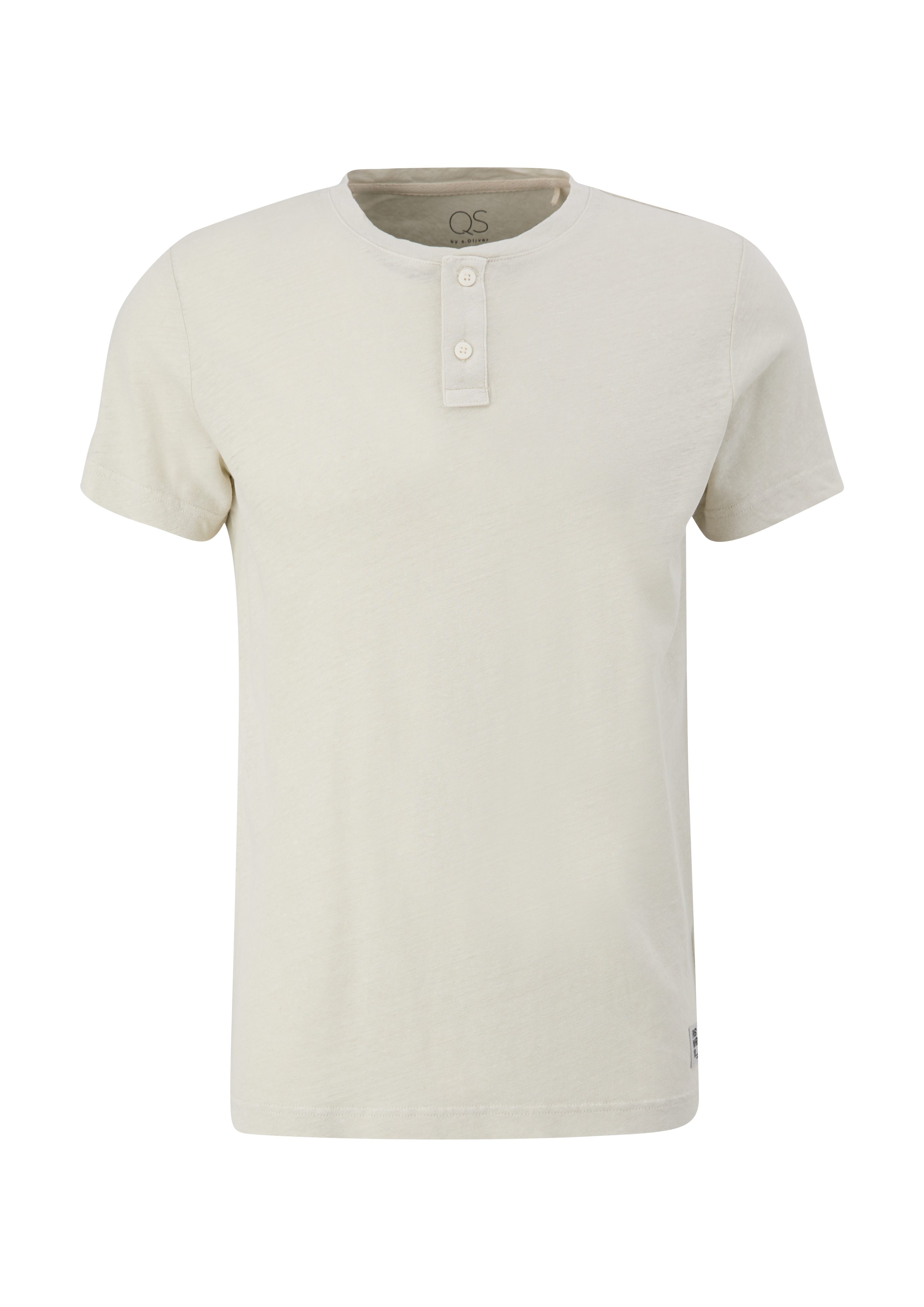 Kurzarmshirt Leinenmix helles QS Henley-Shirt aus Label-Patch beige