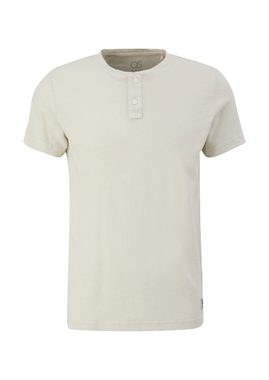 QS Kurzarmshirt Henley-Shirt aus Leinenmix Label-Patch