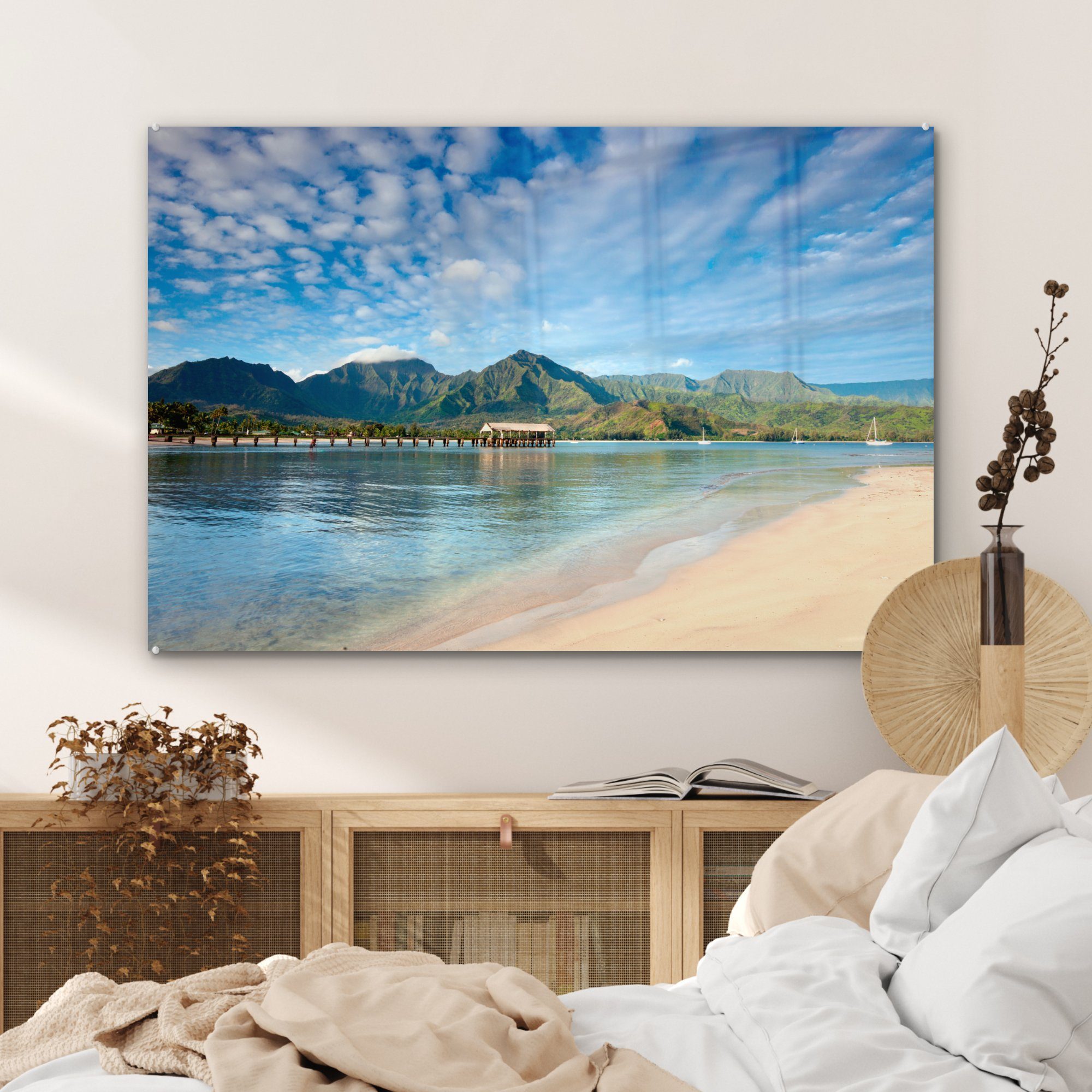 MuchoWow Acrylglasbild & Kauai, auf Hütte auf Insel Schlafzimmer St), Wohnzimmer der Acrylglasbilder (1 See