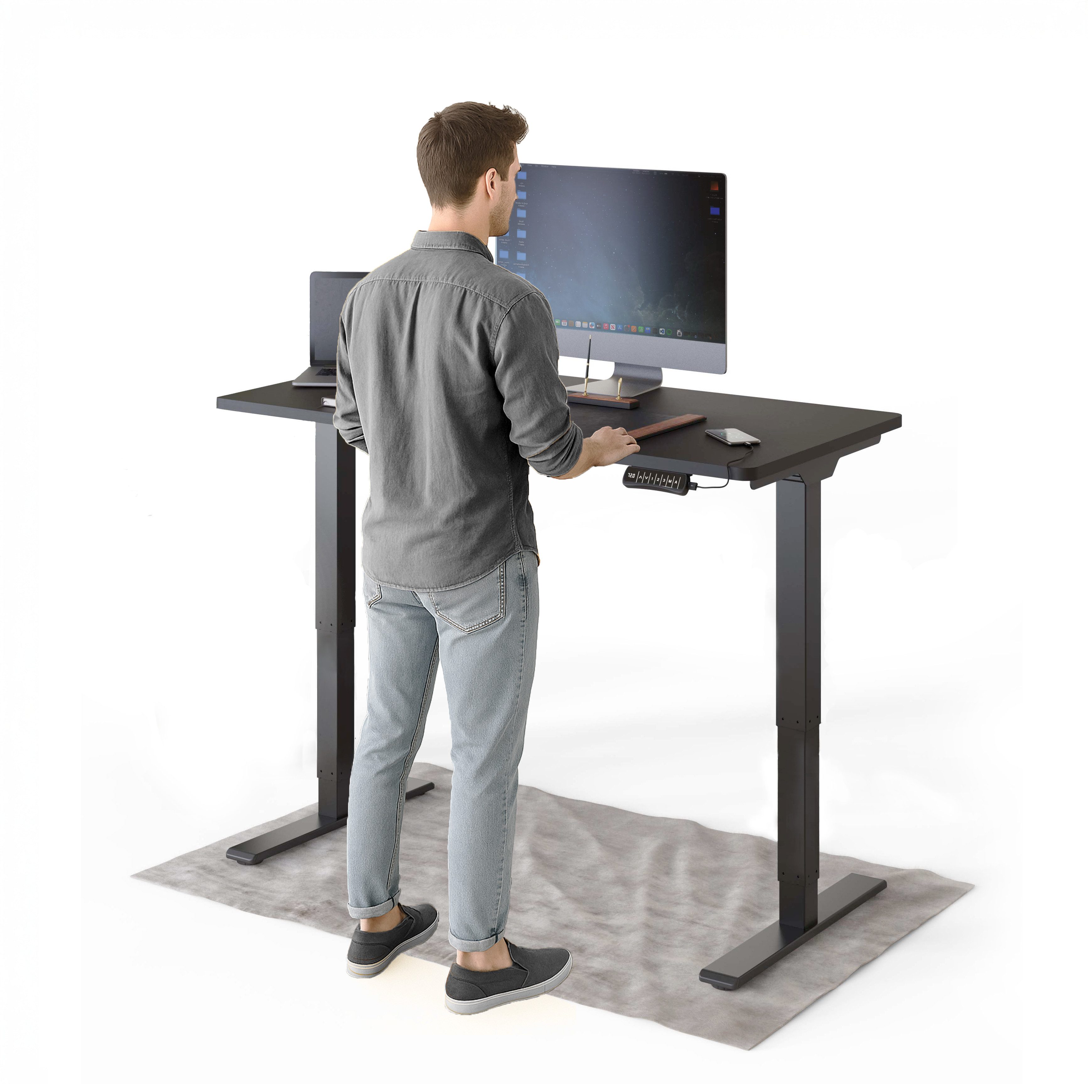 DESKSPACE Schreibtisch Pro Plus Höhenverstellbarer Elektrischer Schreibtisch (Komplettset mit Tischgestell und Tischplatte), mit Memory Funktion und Kollisionsschutz