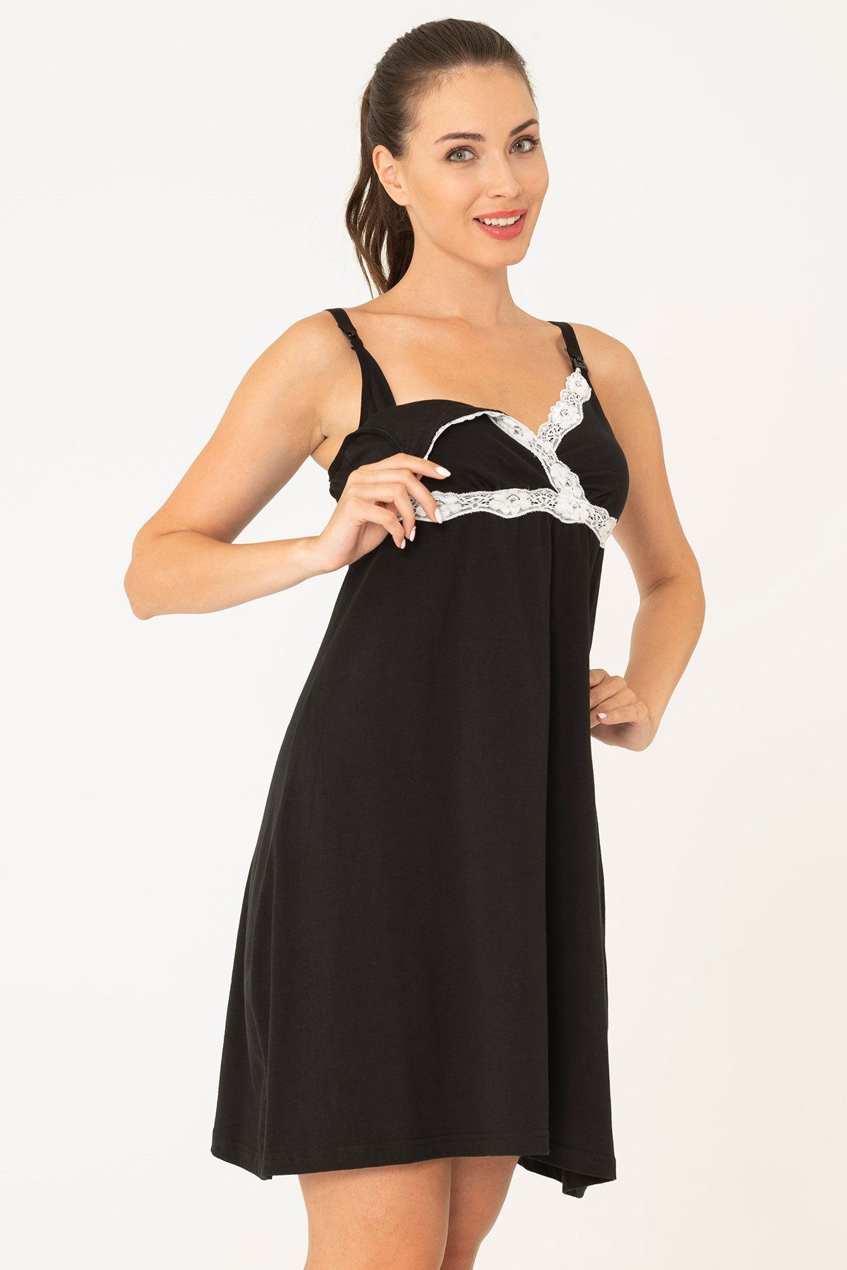 For You Moda Pyjama Schwarzes Stillkleid günstig online kaufen