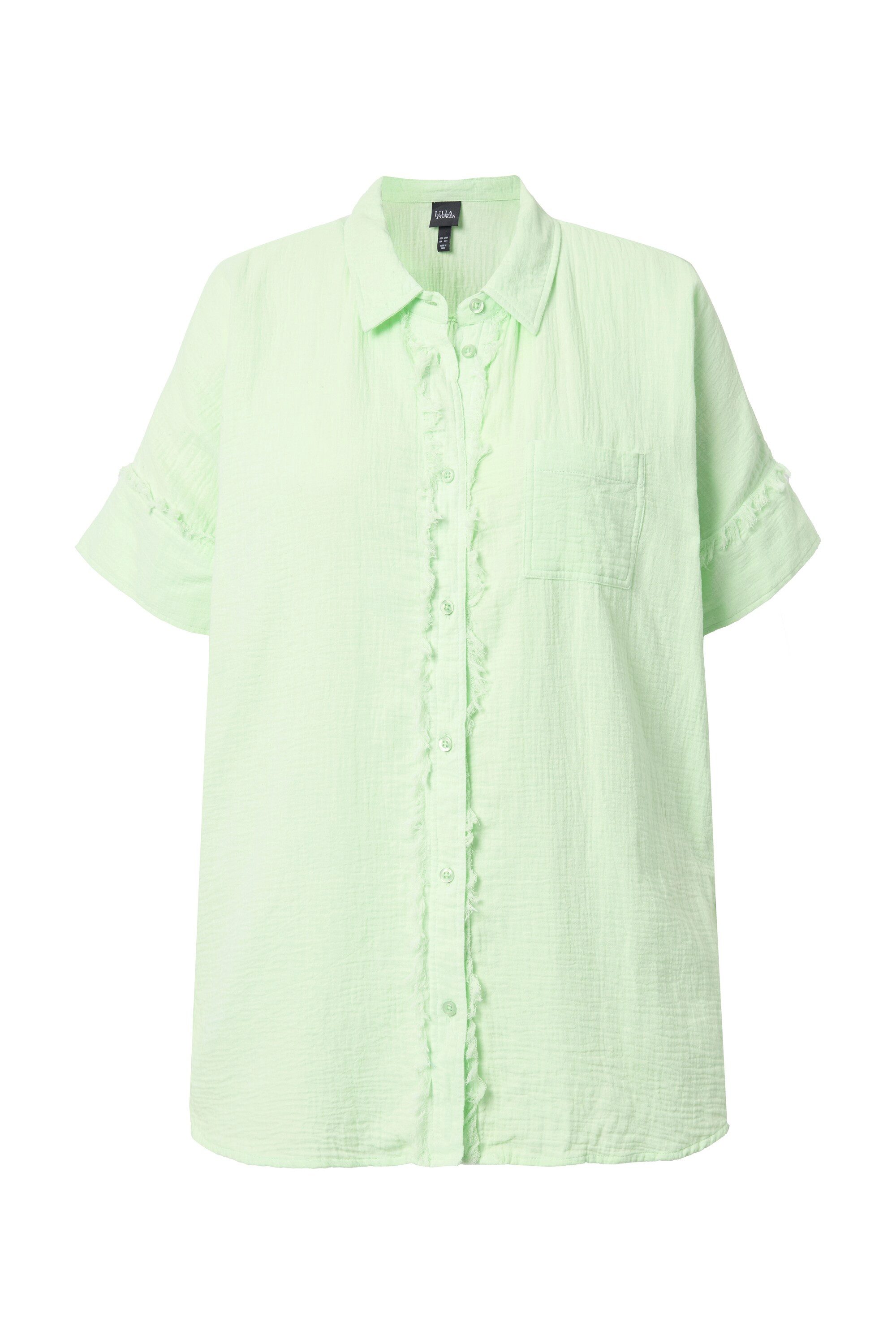 Ulla Popken Longbluse Musselin-Bluse Oversized Fransen Hemdkragen günstig online kaufen