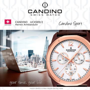 Candino Quarzuhr Candino Herrenuhr Sport C4589/2, Herren Armbanduhr rund, Edelstahlarmband braun