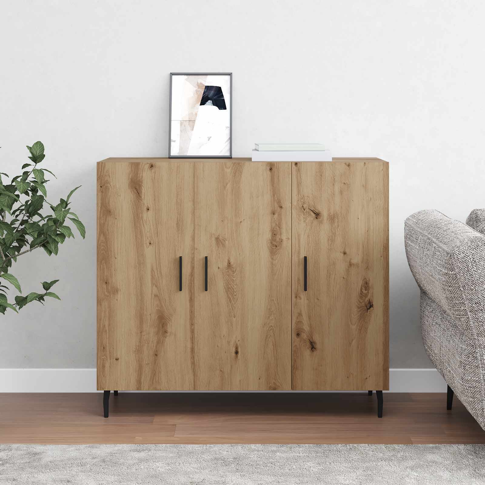 vidaXL Sideboard Sideboard Artisan-Eiche 90 x 34 x 80 cm Holzwerkstoff (1 St) – Bild 4 von 5