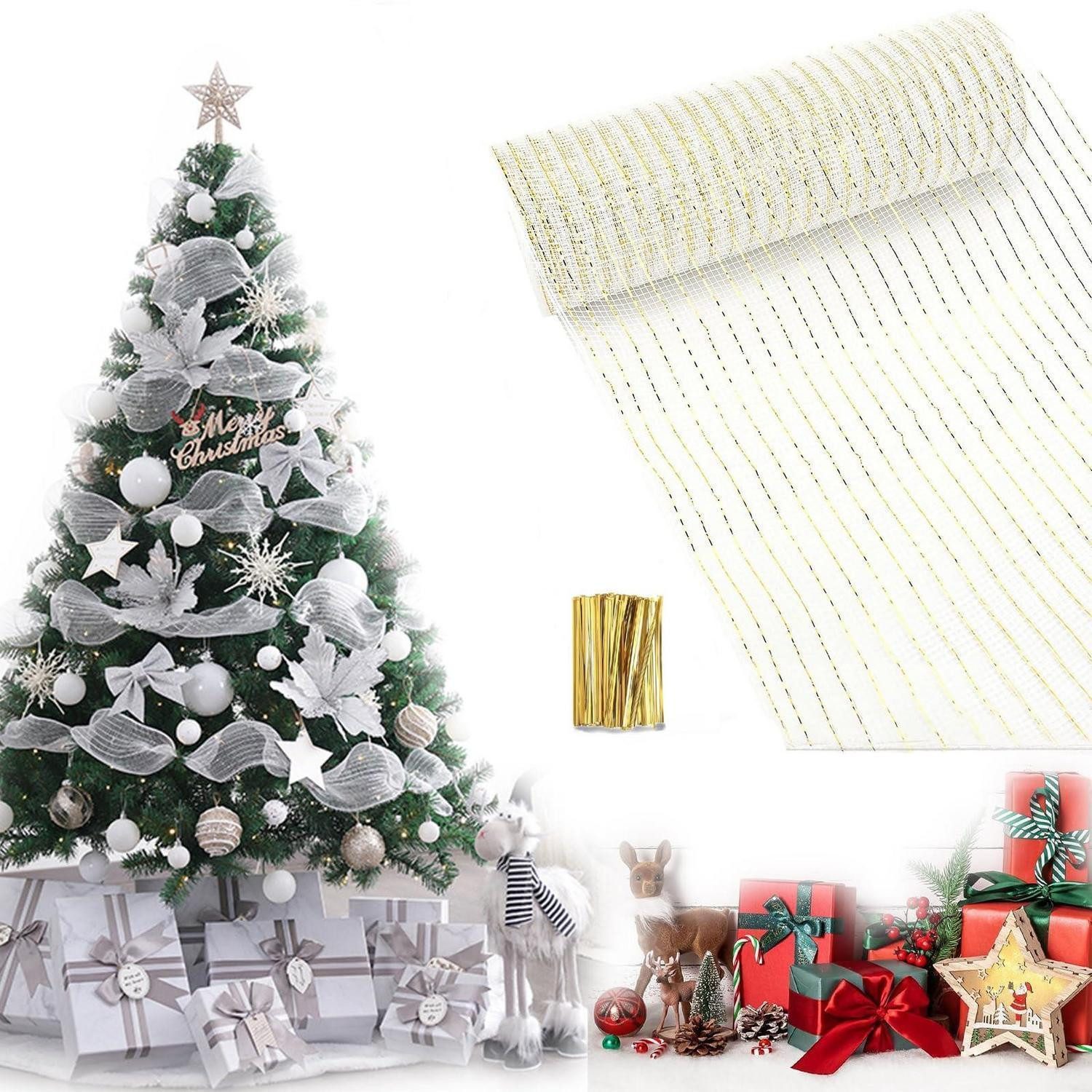 LuxusKollektion Girlanden Lametta Girlande Weihnachten Weißes Gold 26cm x 9.14m