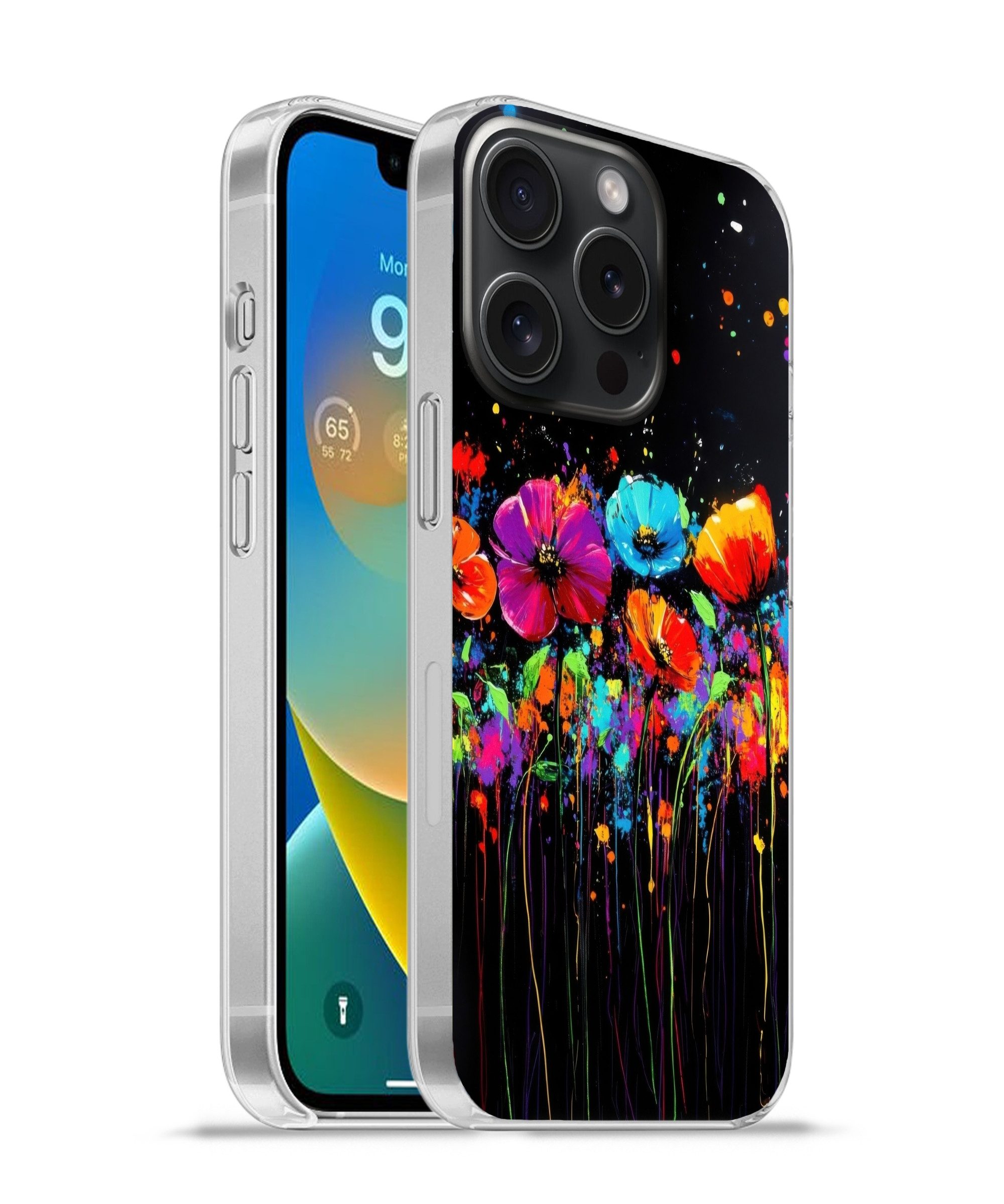 MuchoWow Handyhülle für Apple iPhone 15 Pro Blumen - Bunt - Spritzer, Smartphone-Bumper, Print, Handy Schutzhülle Dünn