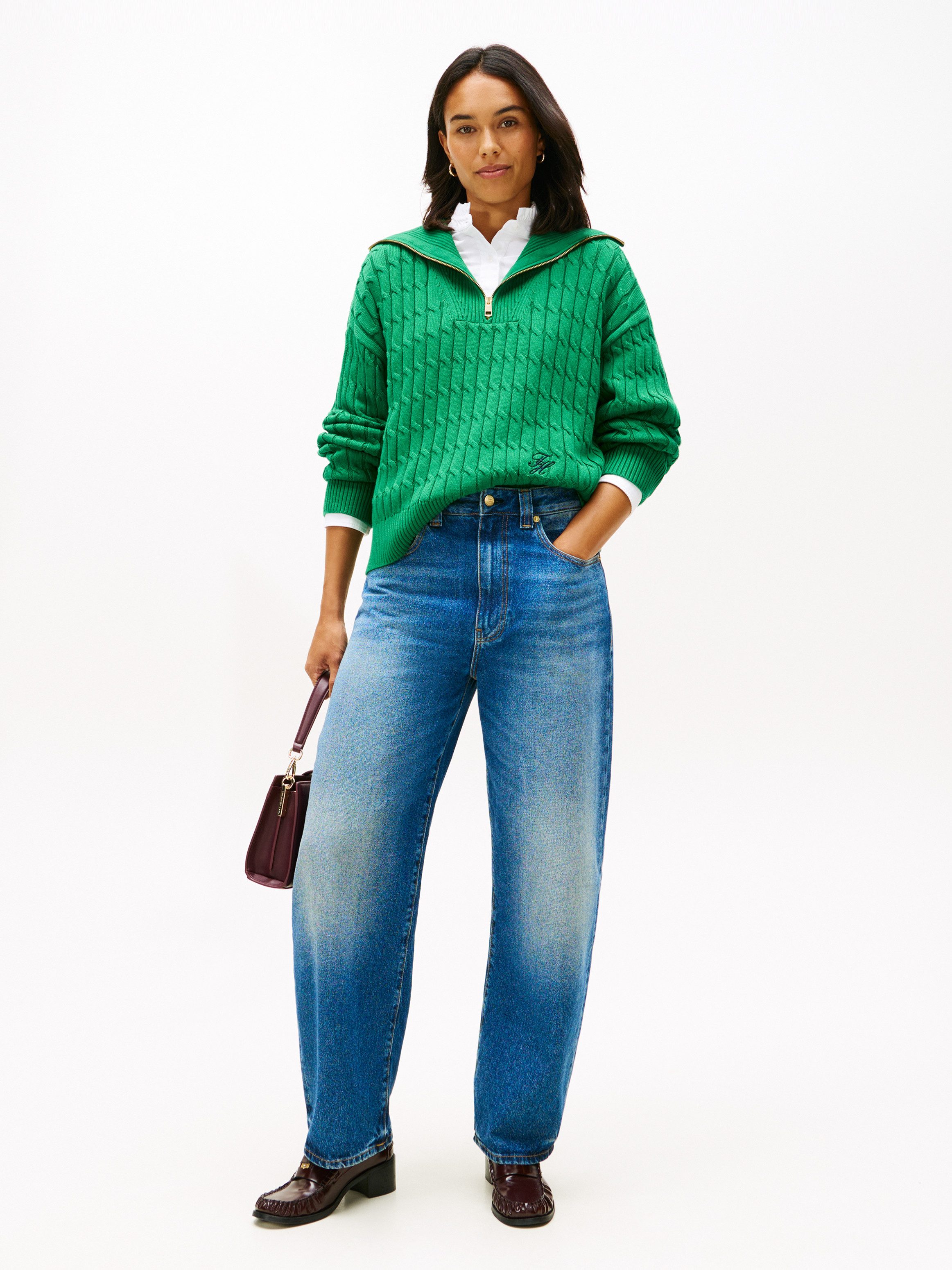 Tommy Hilfiger Troyer CO CABLE MID GG 1/2 ZIP LS SWT mit Zopfmuster