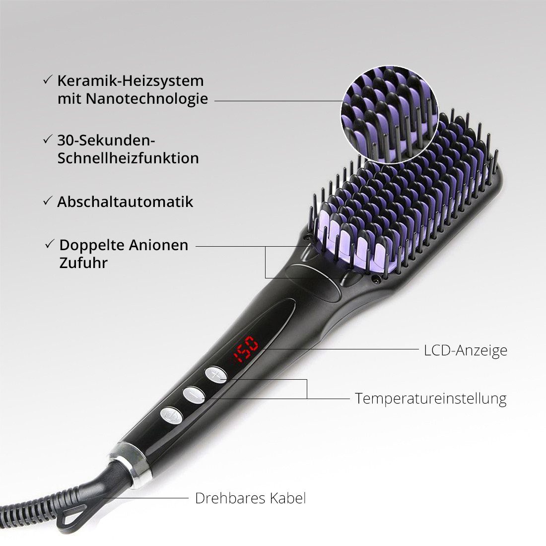 AILORIA Glätteisen FLAWLESS Ionische Haarglättungsbürste  Keramik-Beschichtung, mit Ionen-Technologie