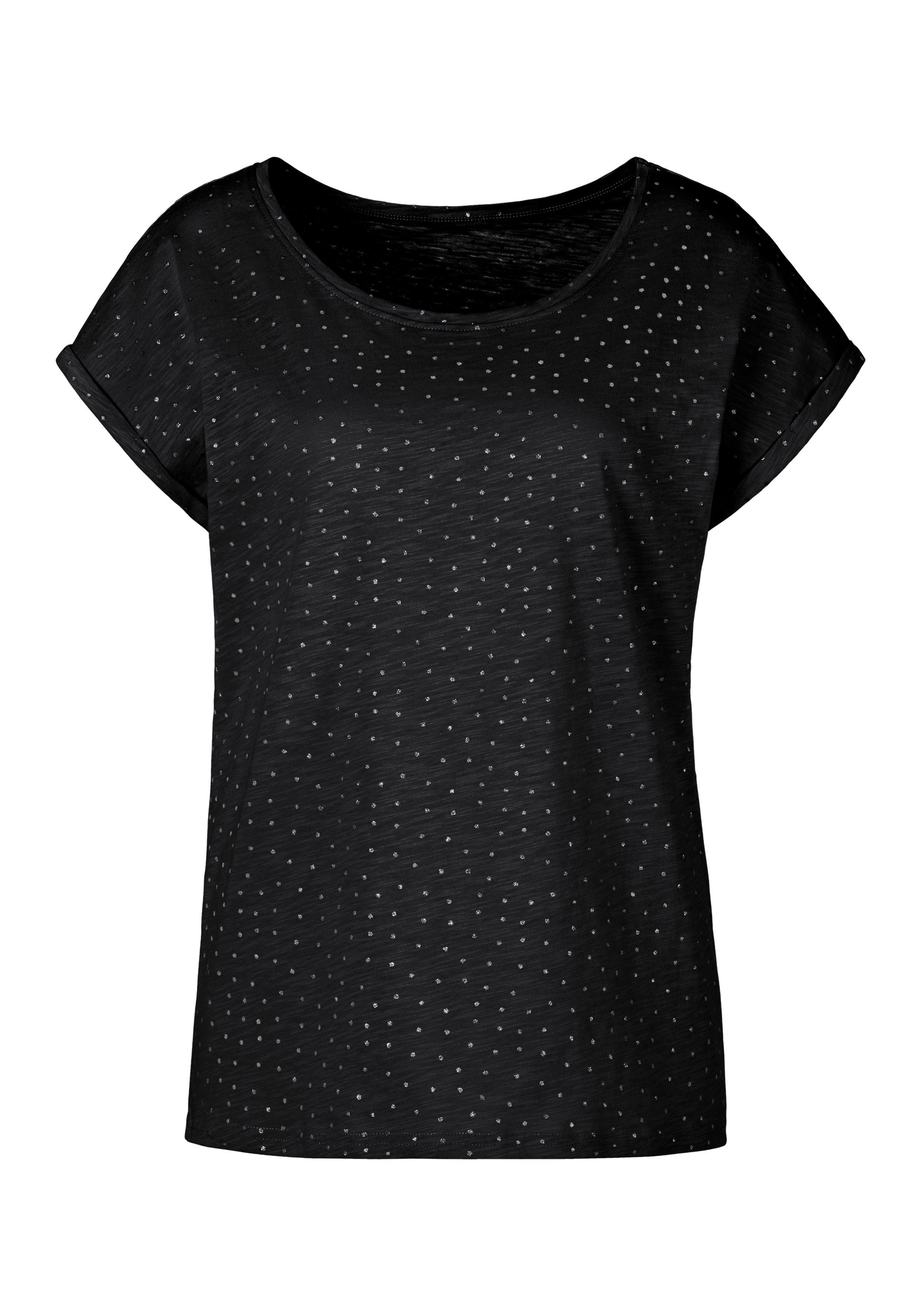 Vivance by Lascana Kurzarmshirt mit Glitzerpünktchen (2er-Pack) aus reiner Baumwolle – Bild 5 von 5