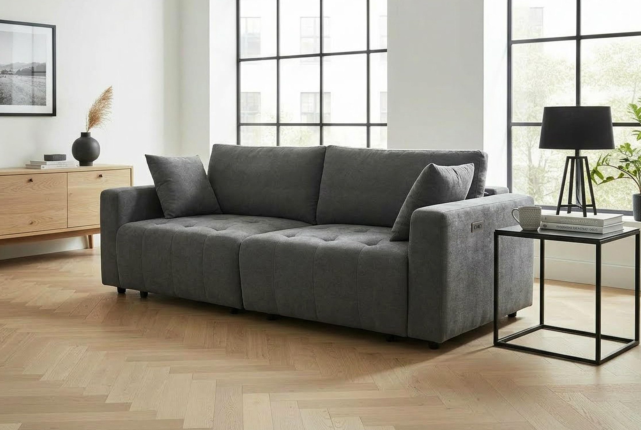 OTTO home 2,5-Sitzer ELIANN, 209 cm - elektrisches Schlafsofa, mit USB A/C-Anschluss. Federkern, Webstoff