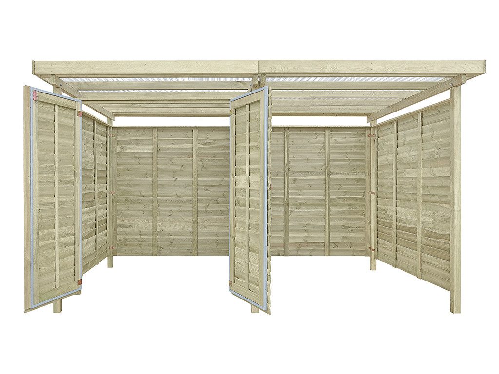 Belladoor Gartenhaus Gerätehaus Helsinki 9 mm kesseldruckimprägniert, BxT: 408x254 cm, Anbaudach, 9 mm Wandstärke, Doppeltür mit Kunstglas-Einsätzen, Kess...