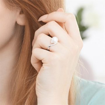Unique Diamantring 585er Weißgold-Ring Perle mit 4 Diamanten 0,028 ct. (58)