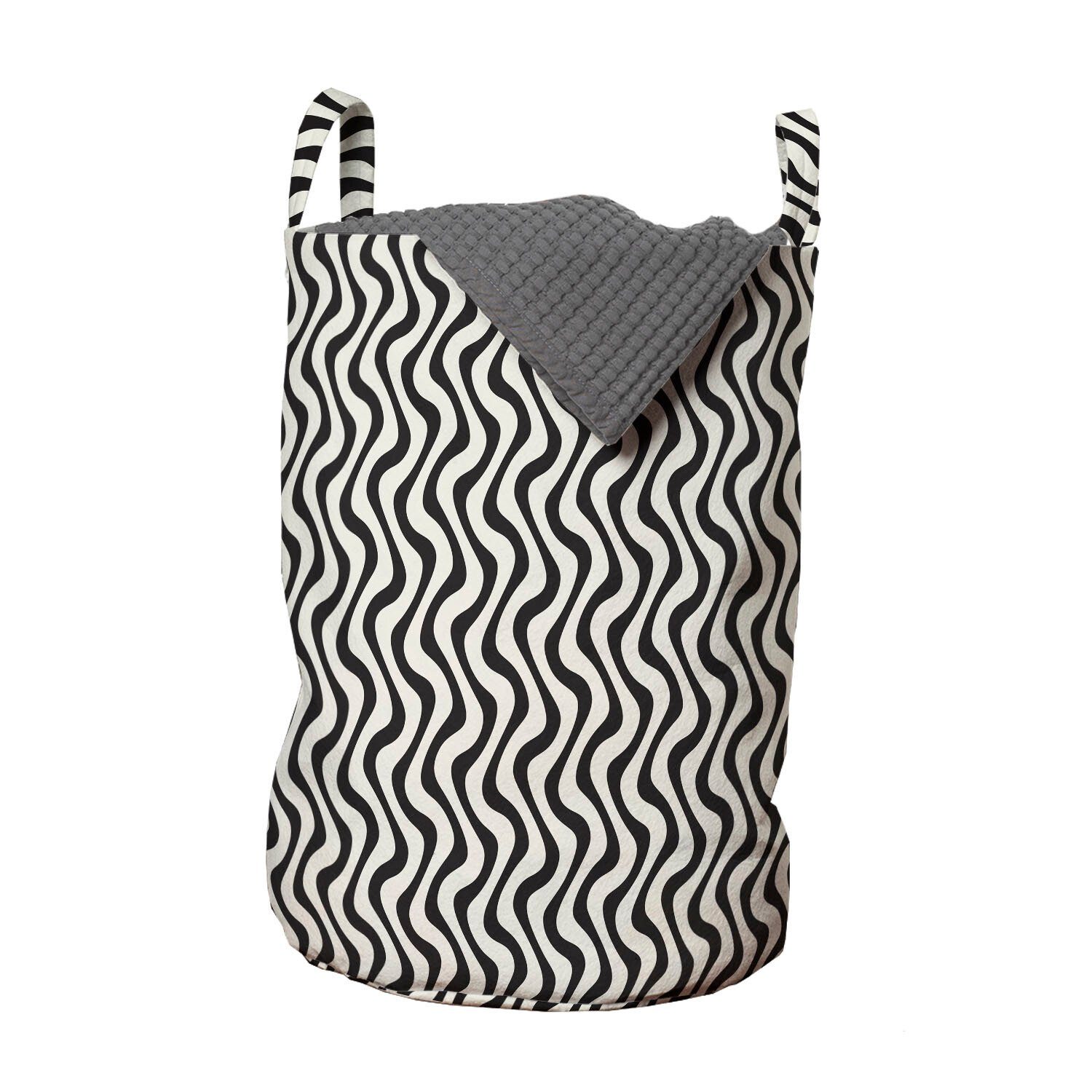 Abstrakte Wäschekorb mit Zeilen Streifen Wäschesäckchen Griffen Waschsalons, für Abakuhaus wellenförmige Kordelzugverschluss