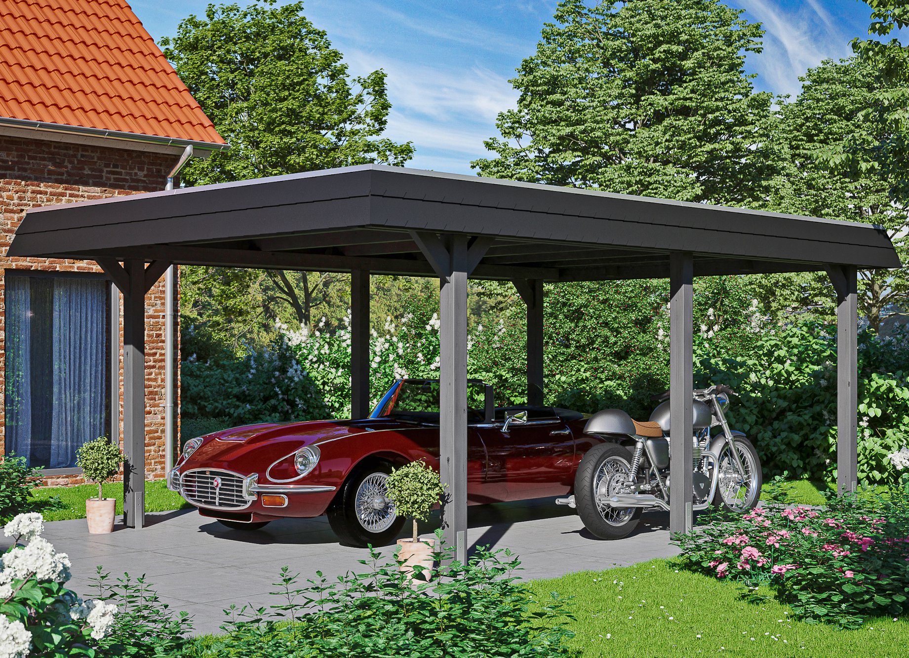 Skanholz Einzelcarport Wendland, BxT: 409x628 cm, 210 cm Einfahrtshöhe dunkelgrau