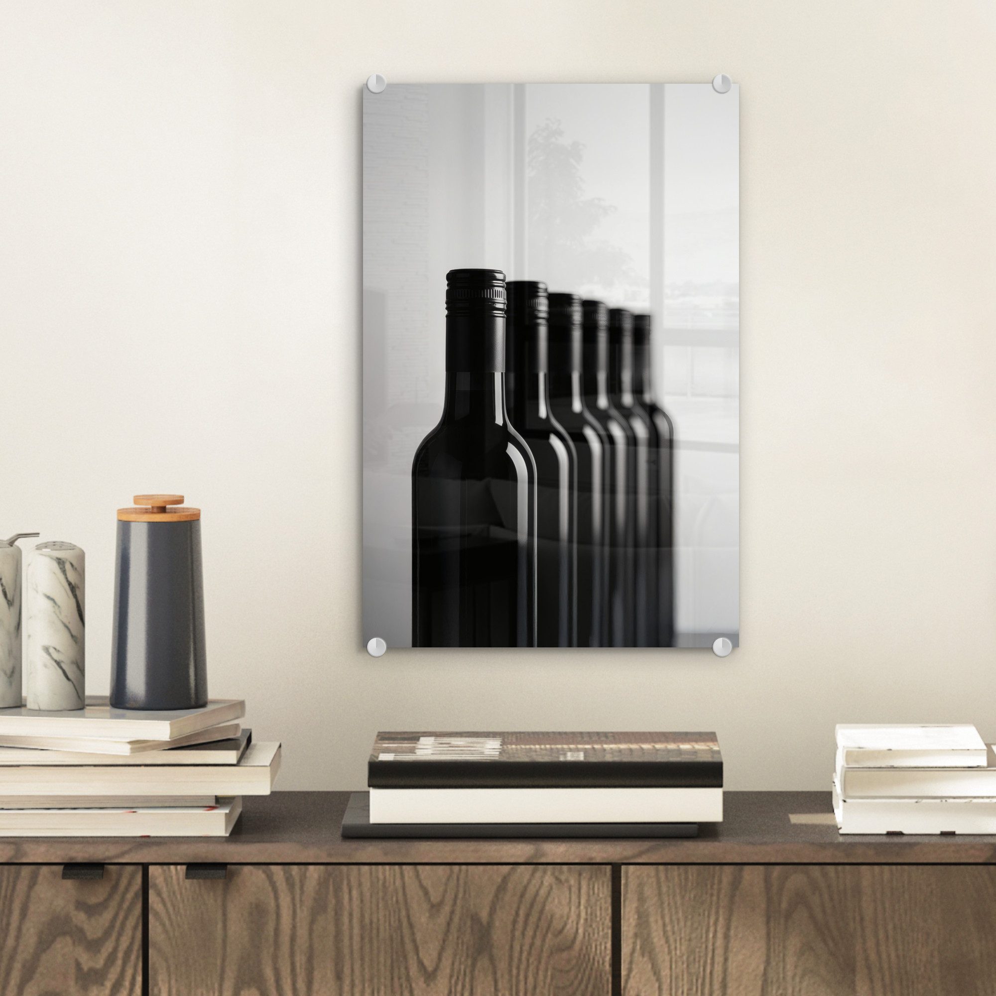 MuchoWow Acrylglasbild Weinflaschen - Schwarz - Minimalistisch, Inkl. Aufhä günstig online kaufen
