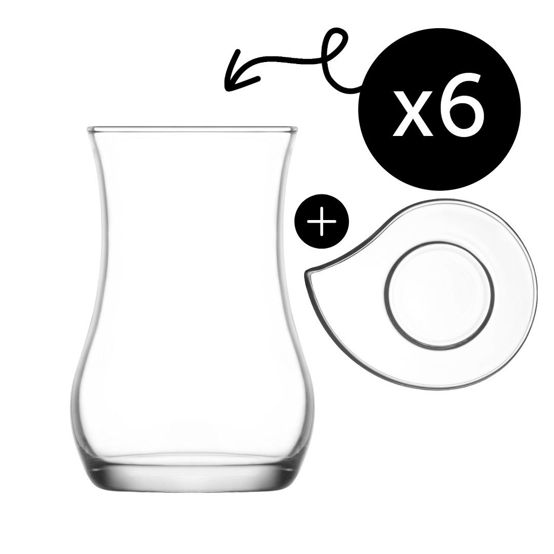 LAV Gläser-Set EVA 6x Teegläser + 6x Unterteller, 12-tlg., Glas, 12-tlg. Set, 170ml, ideal für Teegenuss