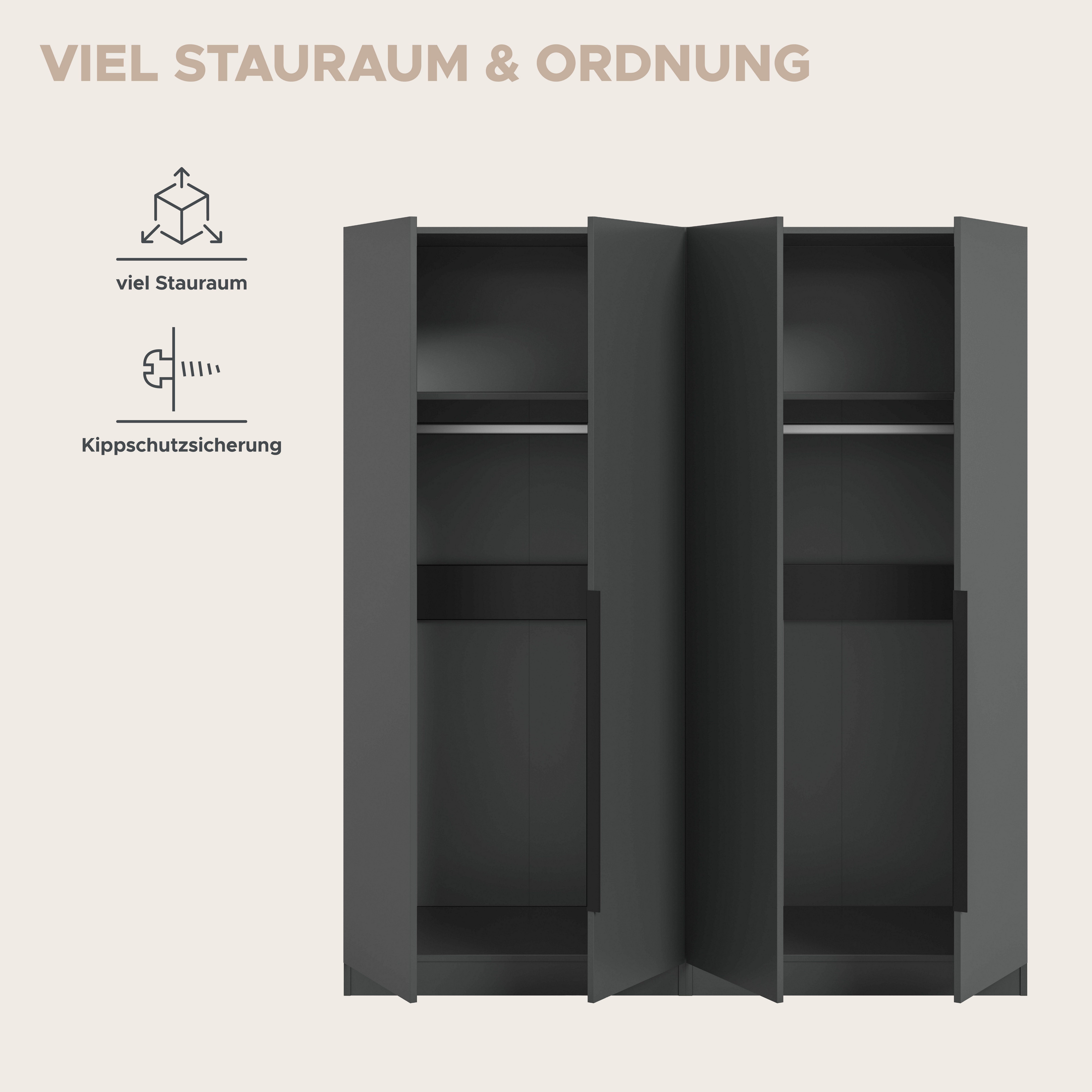 OTTO home Schrank-Set Skarde moderner Kleiderschrank Schlafzimmerschrank, (1-St., wähle deine beste Schrank Kombination), Skarde Kleiderschrank 160 cm, 2 Kleide – Bild 4 von 5