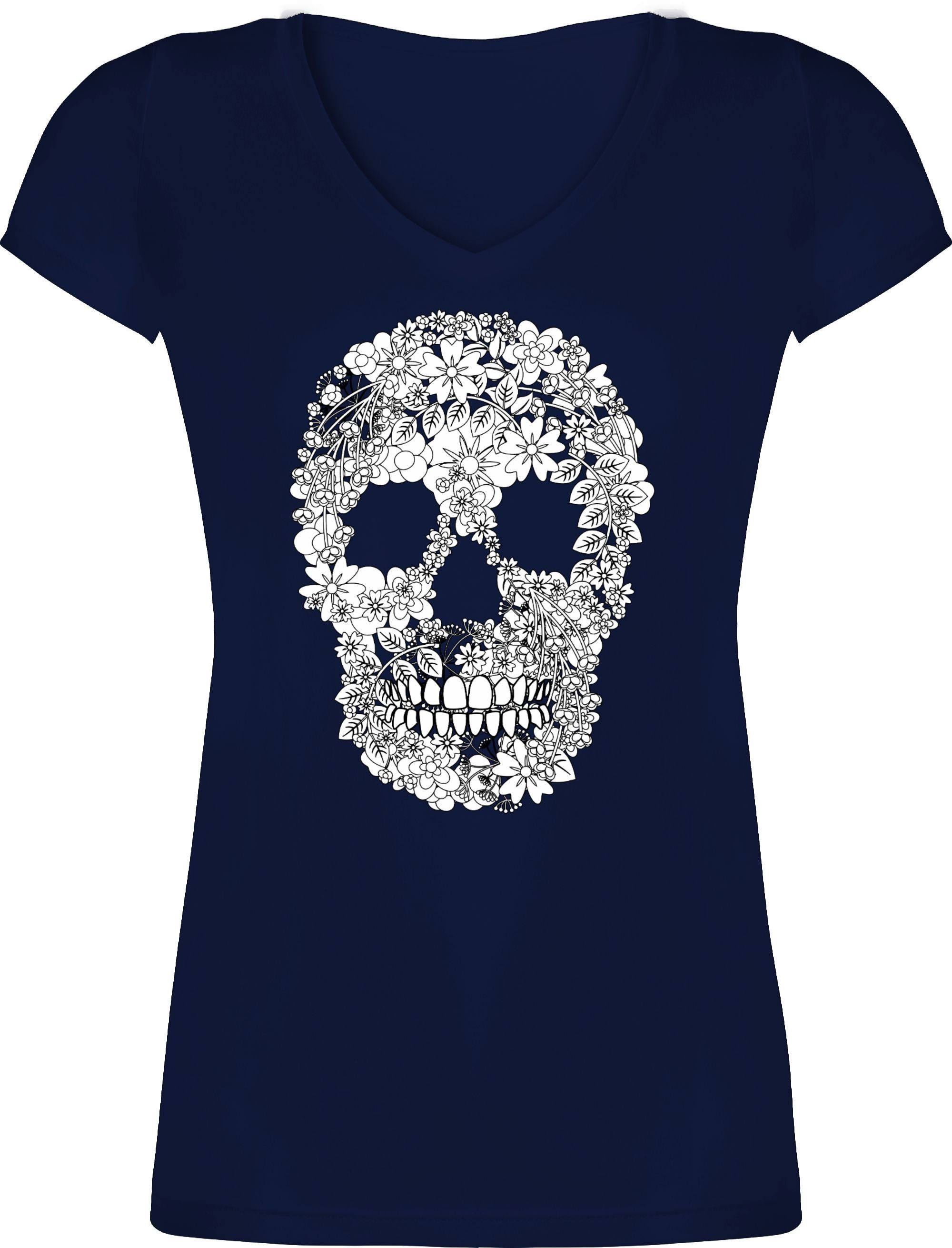Shirtracer T-Shirt »Totenkopf Blumen Skull Flowers - Rockabilly - Damen T- Shirt mit V-Ausschnitt« online kaufen | OTTO