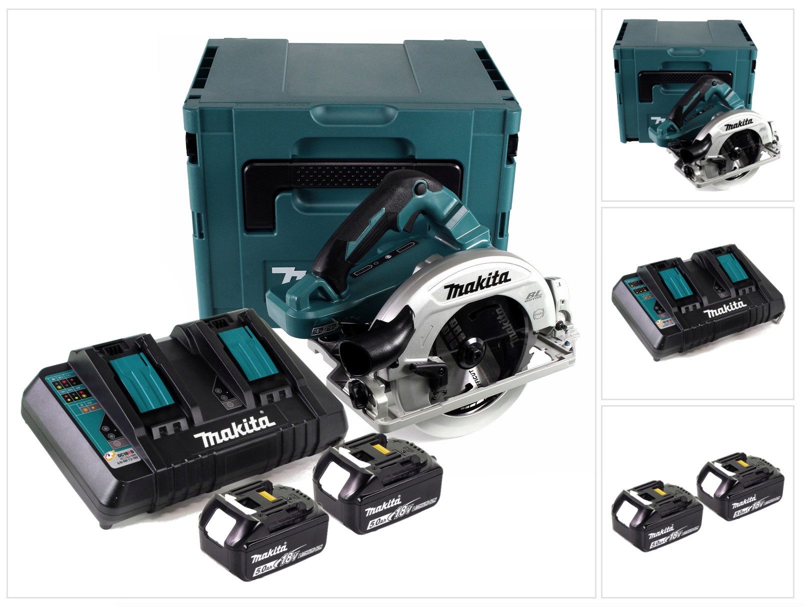 Makita Akku-Handkreissäge DHS 782 PT2J 36V (2x18V) 190 mm Brushless im Makpac + 2x 5,0 Ah Akku