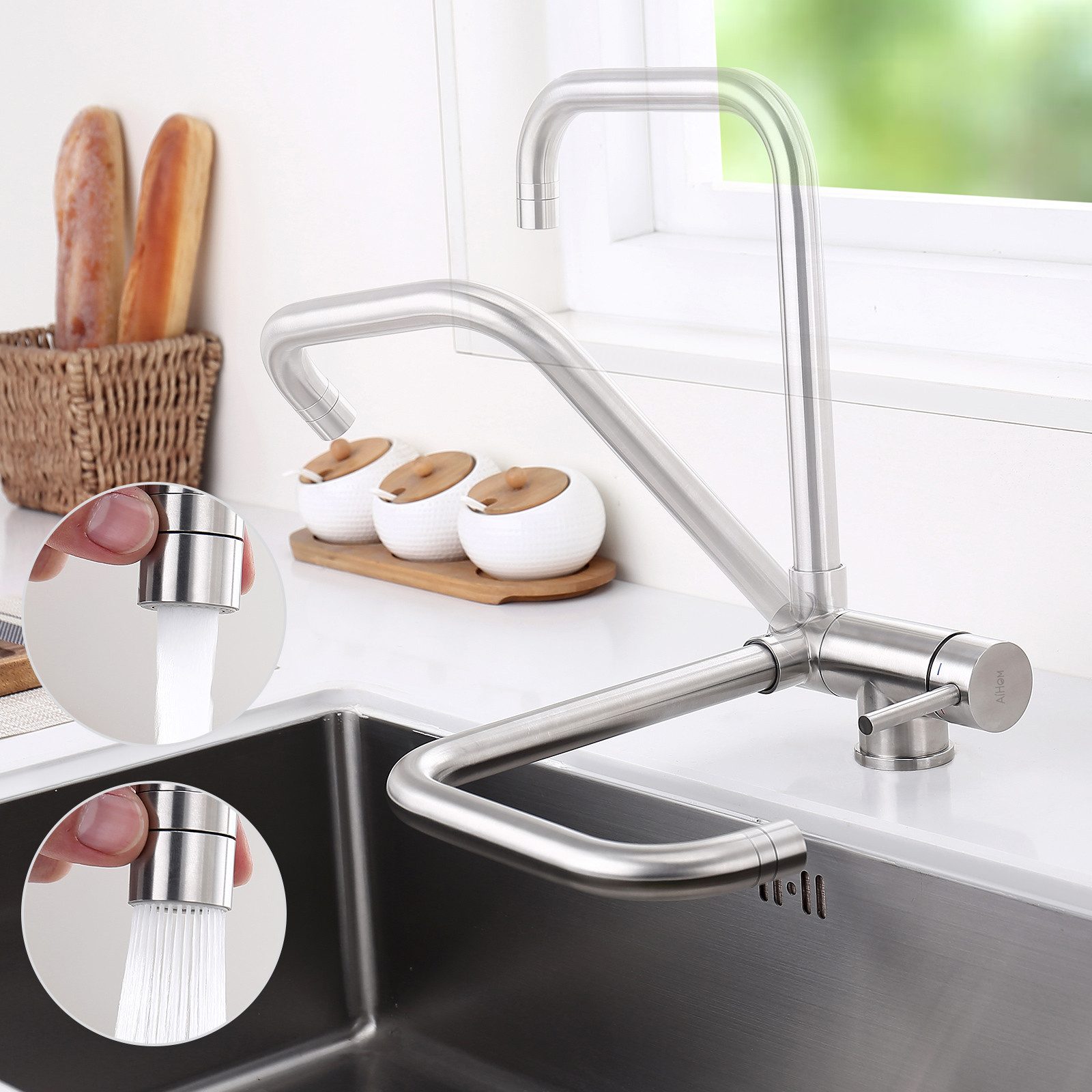 HOMELODY Spültischarmatur hochdruck klappbare Küchenwasserhahn 360°drehbar günstig online kaufen