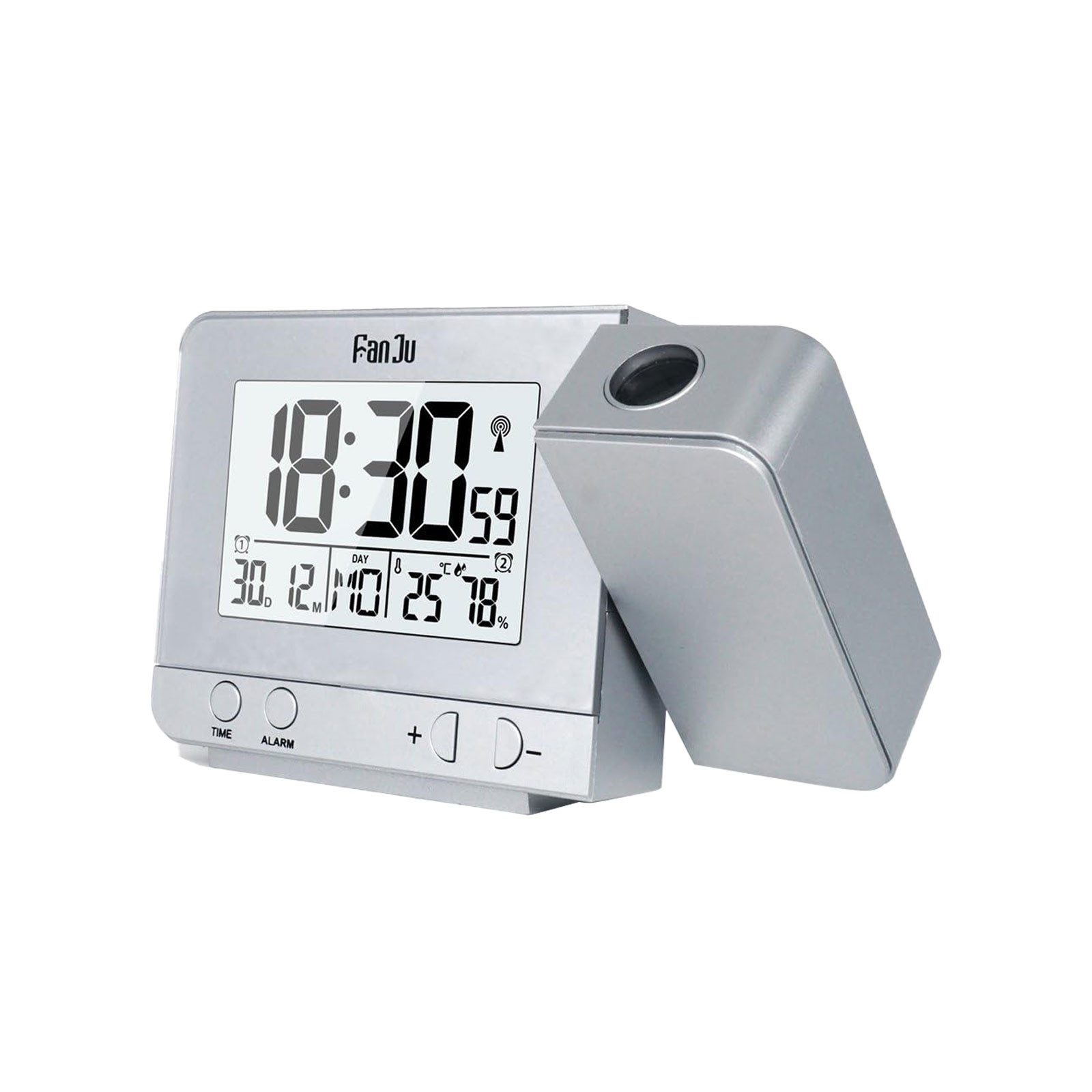 MODFU Projektionswecker Digital Wecker Uhr Digitalwecker Projektion LED Alarm Projektionsuhr ohne Akku mit Außensensor Funk 120 ° Dual-Alarm Temperatur Zeit 12/24H