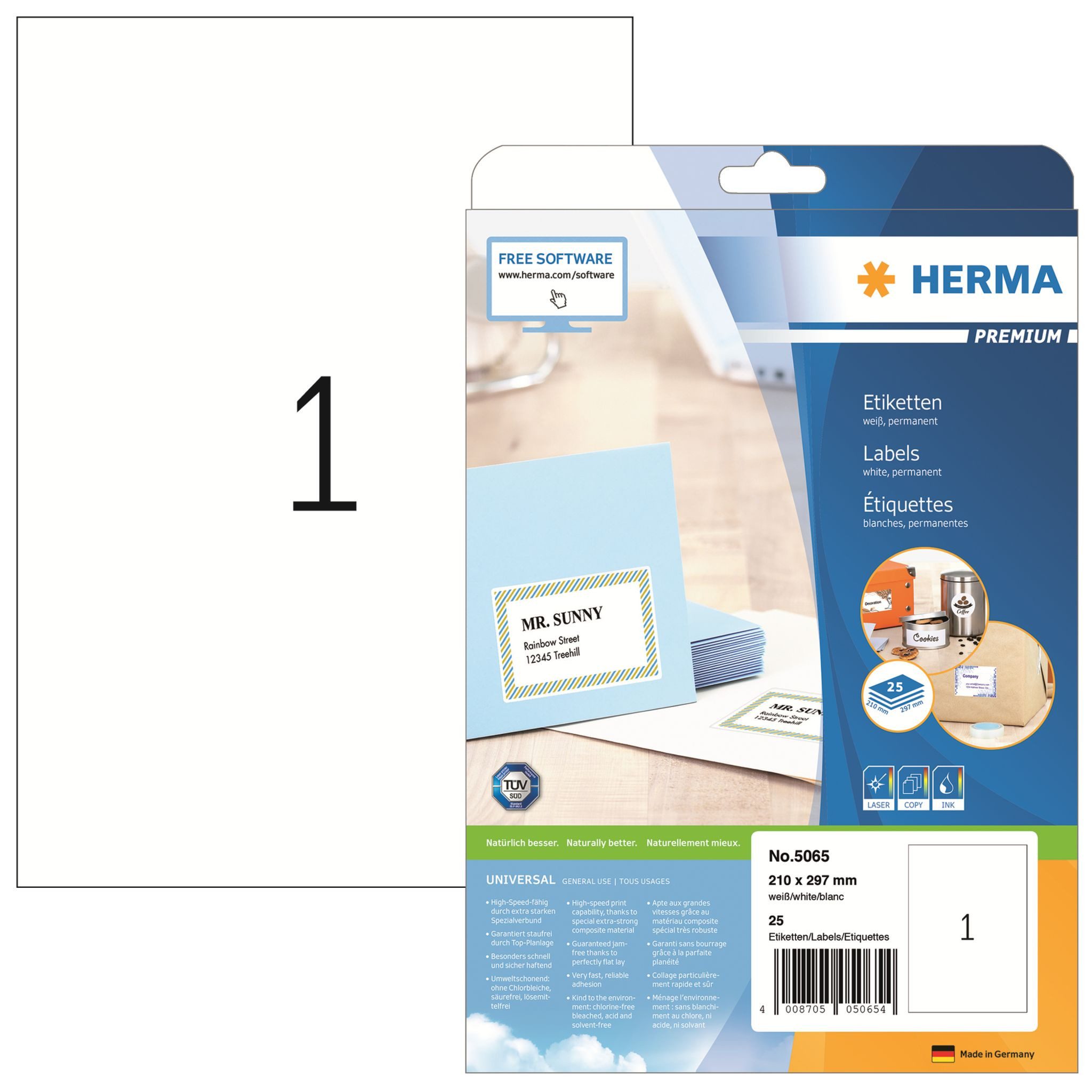 HERMA Etikettenpapier Herma Etiketten permanent haftend 210 x 297 mm weiss PREMIUM 25 Bl 25