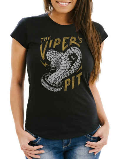 Neverless Print-Shirt Damen T-Shirt Schlange Vipers Snake Slim Fit Neverless® mit Print