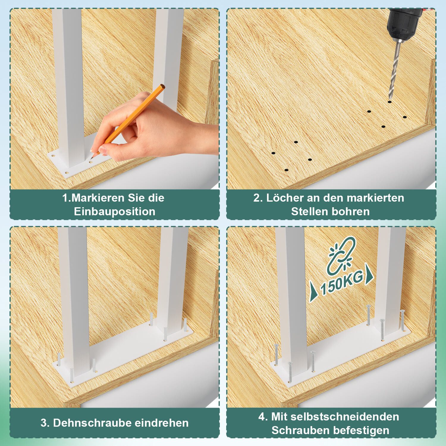 Clanmacy Treppengeländer U-förmige Eisen Handlauf Geländer Aufmontage 55 - 100 cm Weiß, 550 cm Höhe