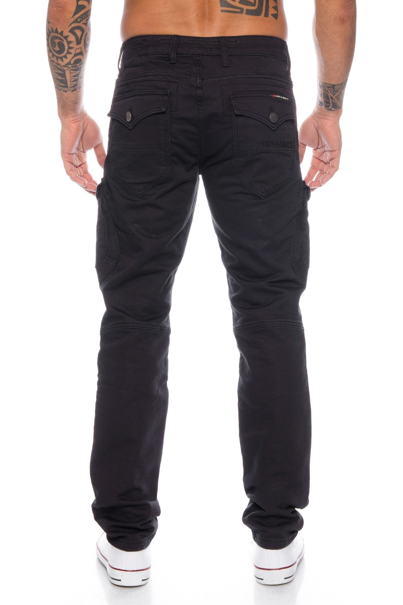Cipo & Baxx Cargohose Herren Cargo Jeans Hose im modernen Design Schicke Nahtverzierungen – Bild 3 von 5