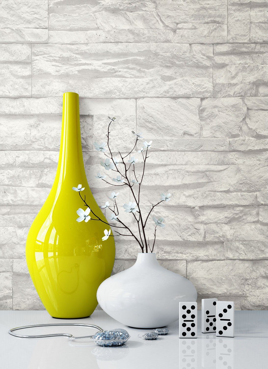 Newroom Vliestapete, Steintapete Weiß Grau Steintapete Ziegelstein Backstei günstig online kaufen