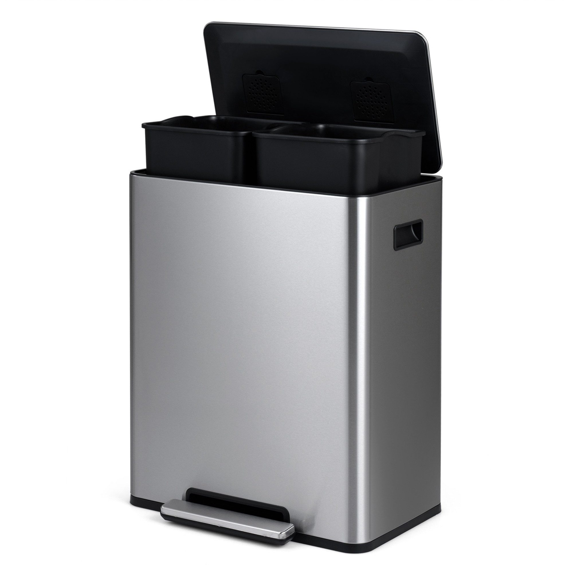 KOMFOTTEU Mülleimer, mit 2 x 30 L Fächern, Soft-Close-Deckel & seitlichen Griffen