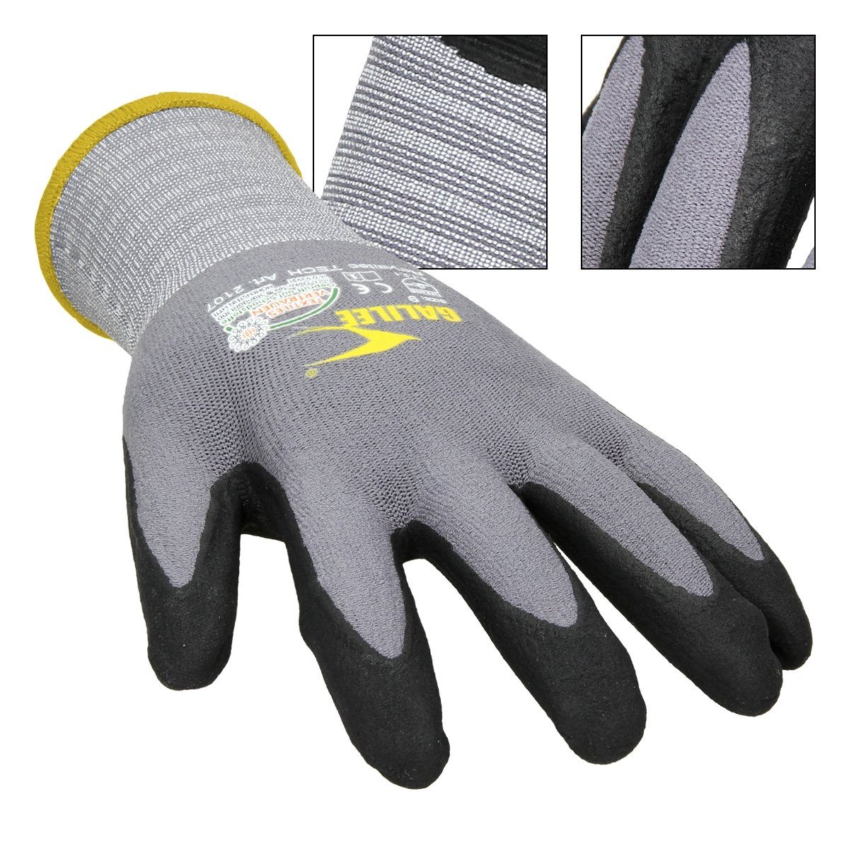 ECD Germany Arbeitshandschuh-Set GalileeSchutzhandschuhe Montagehandschuhe Mechanikerhandschuhe Größe 8-M Grau-Schwarz Mikro-Nitrilschaum-Beschichtung atmungsaktiv