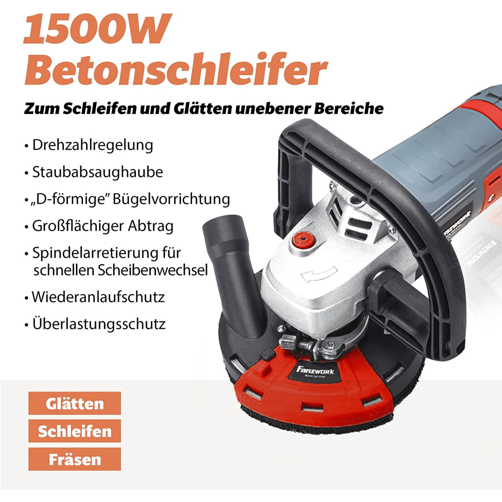 Fanzwork Winkelschleifer 1500W Betonschleifer mit 125mm Diamanttopf PROFI & günstig online kaufen