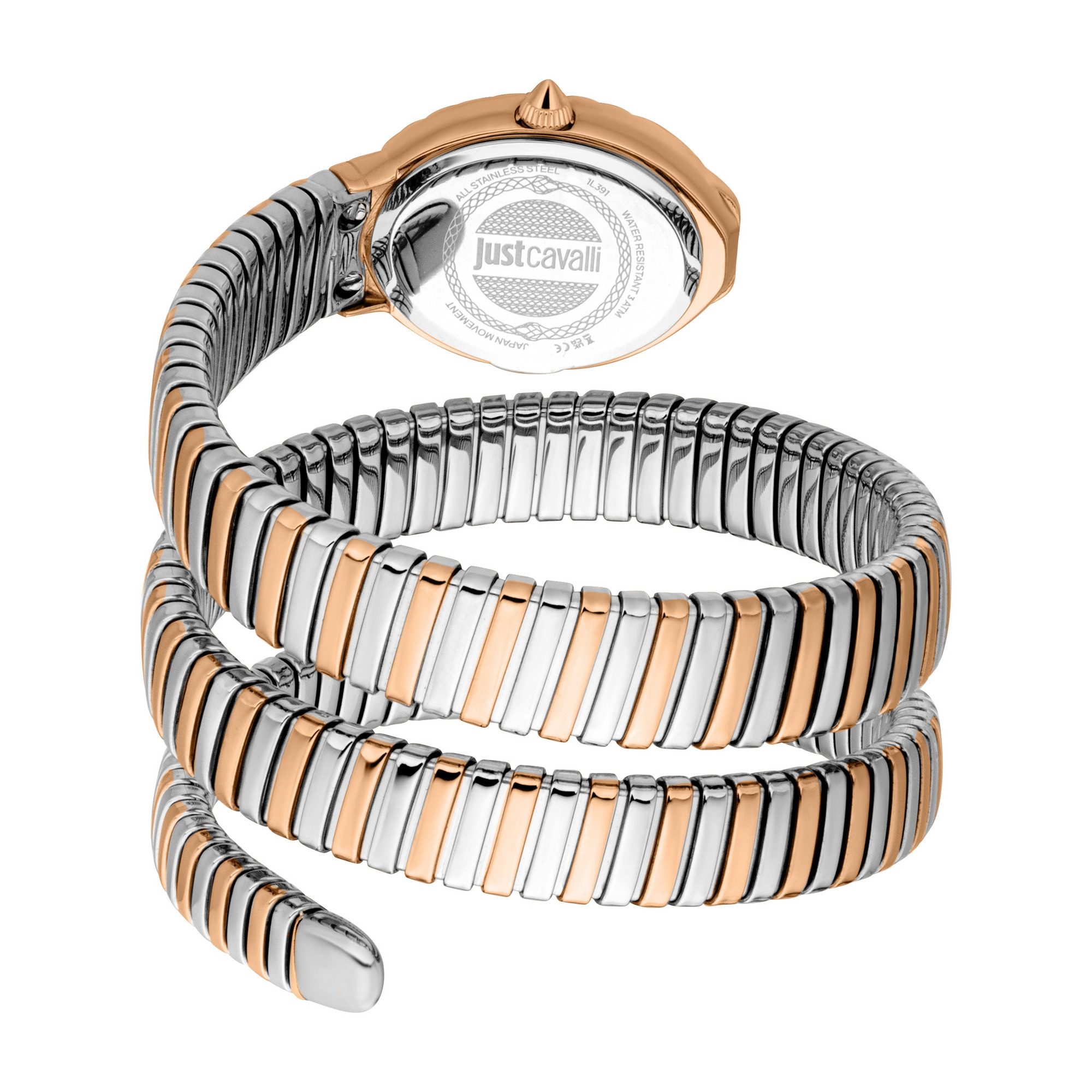 Just Cavalli Time Quarzuhr Signature Snake JC1L391M0055, Armbanduhr, Damenuhr, Edelstahlarmband, analog, Kristallsteine