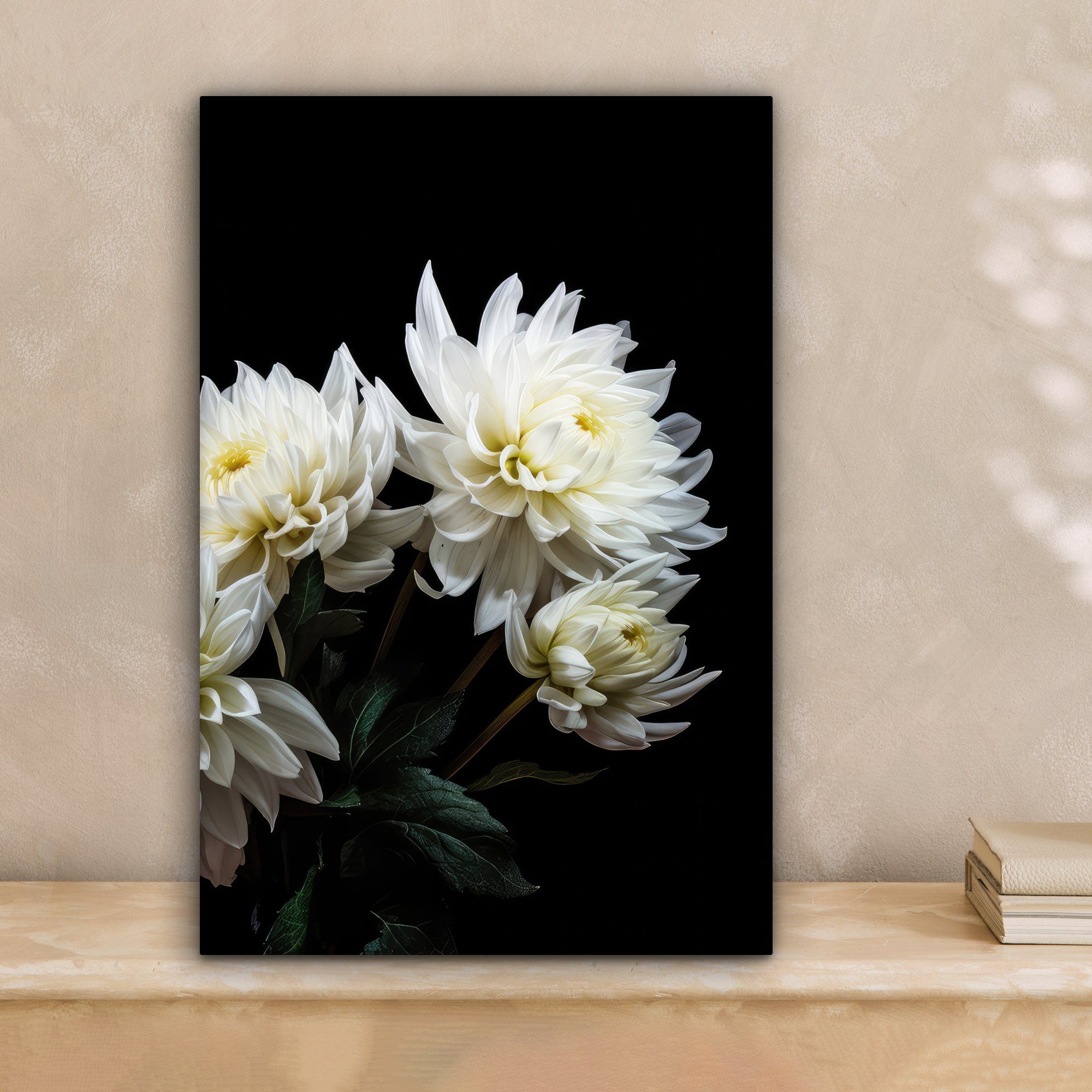 OneMillionCanvasses® Leinwandbild Blumen Leinwandbild 20x30 Weiß Zackenaufhänger, Gemälde, bespannt Botanisch, - Natur - (1 Chrysantheme St), fertig - inkl. cm 