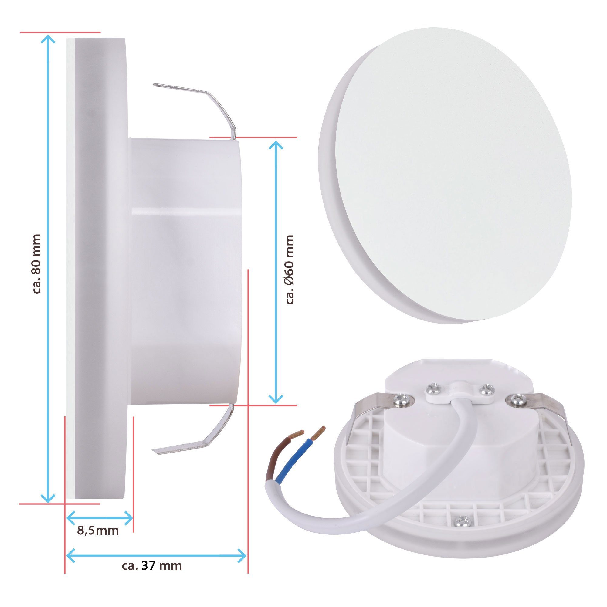 Maxkomfort LED Wandstrahler Treppenbeleuchtung LED 230V, Warmweiß 2,5W, Rund & Eckig, LED fest integriert, 3000K, Warmweiß, Treppenbeleuchtung