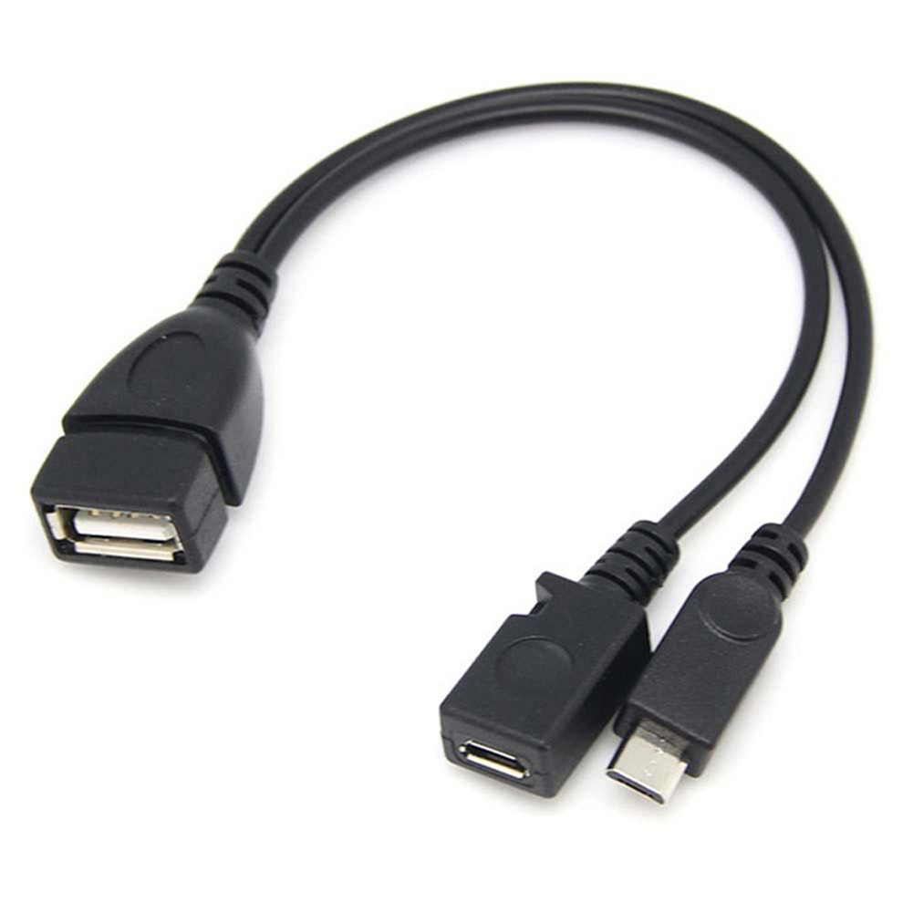 Bolwins Q25 USB 2.0 A Buchse auf Micro USB Stecker + Buchse OTG Adapter Kabel USB-Kabel, Micro USB B Stecker, USB 2.0 A Buchse + Micro USB B Buchse (20 cm), OTG-Adapter mit zusätzlicher Stromversorgung