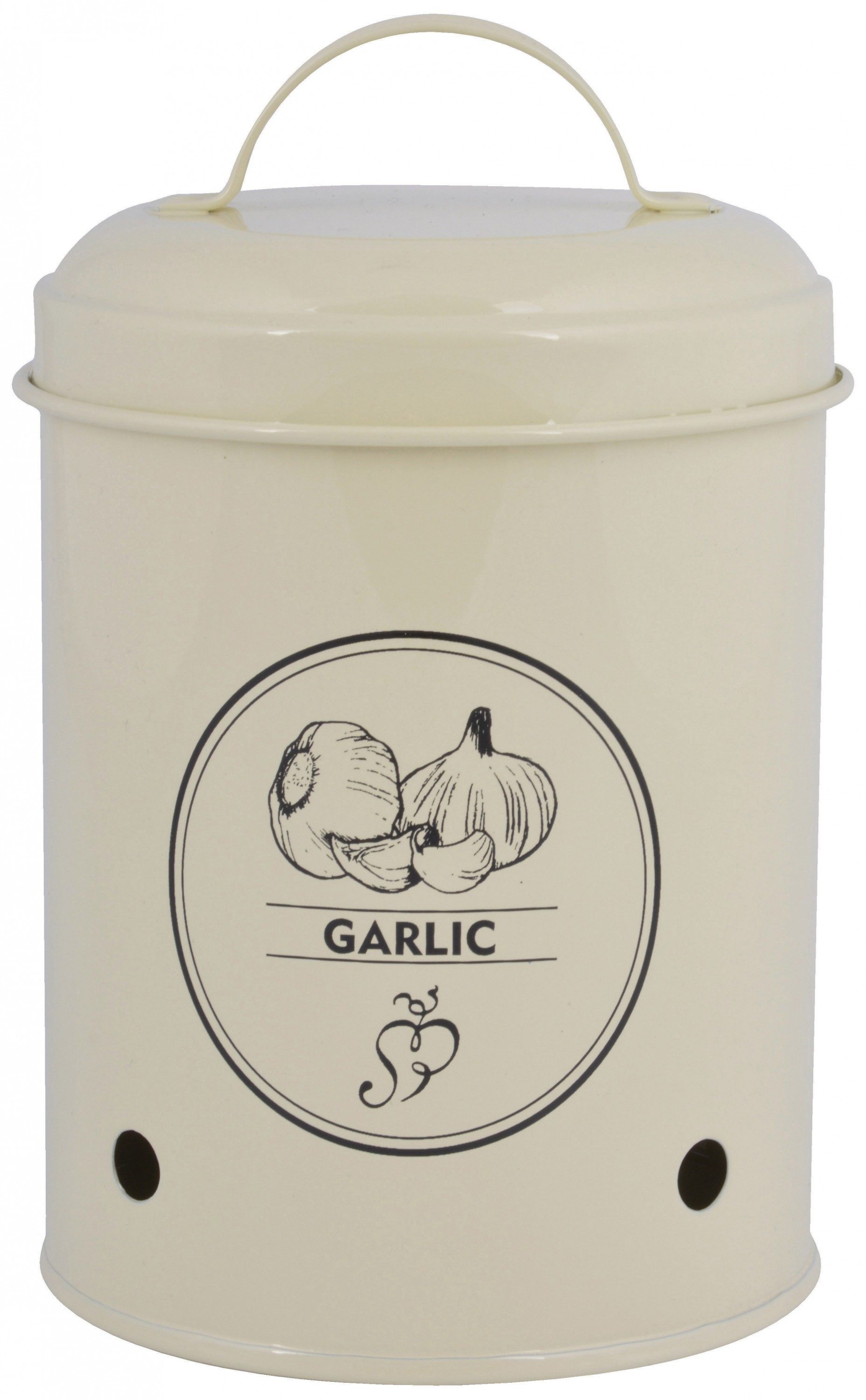 Dekokorb Knoblauchdose mit Deckel in Creme mit „Garlic“-Schriftzug 17,5 cm