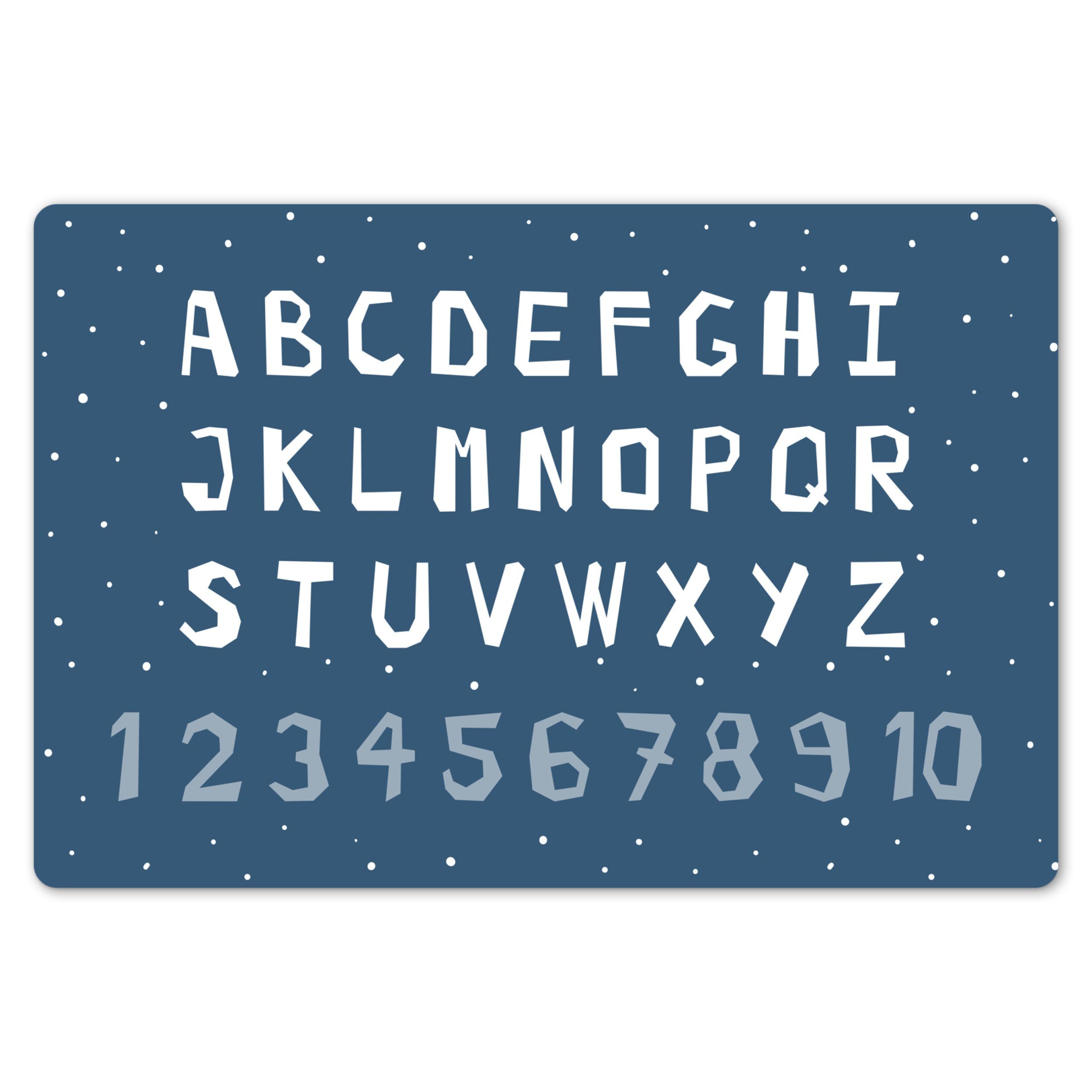 MuchoWow Platzset Alphabet - Blau - Zahlen - Kind, (1-St), Kinder-Arbeitsunterlage Schreibtisch, Bastelmatte Kind, Zeichenmatte