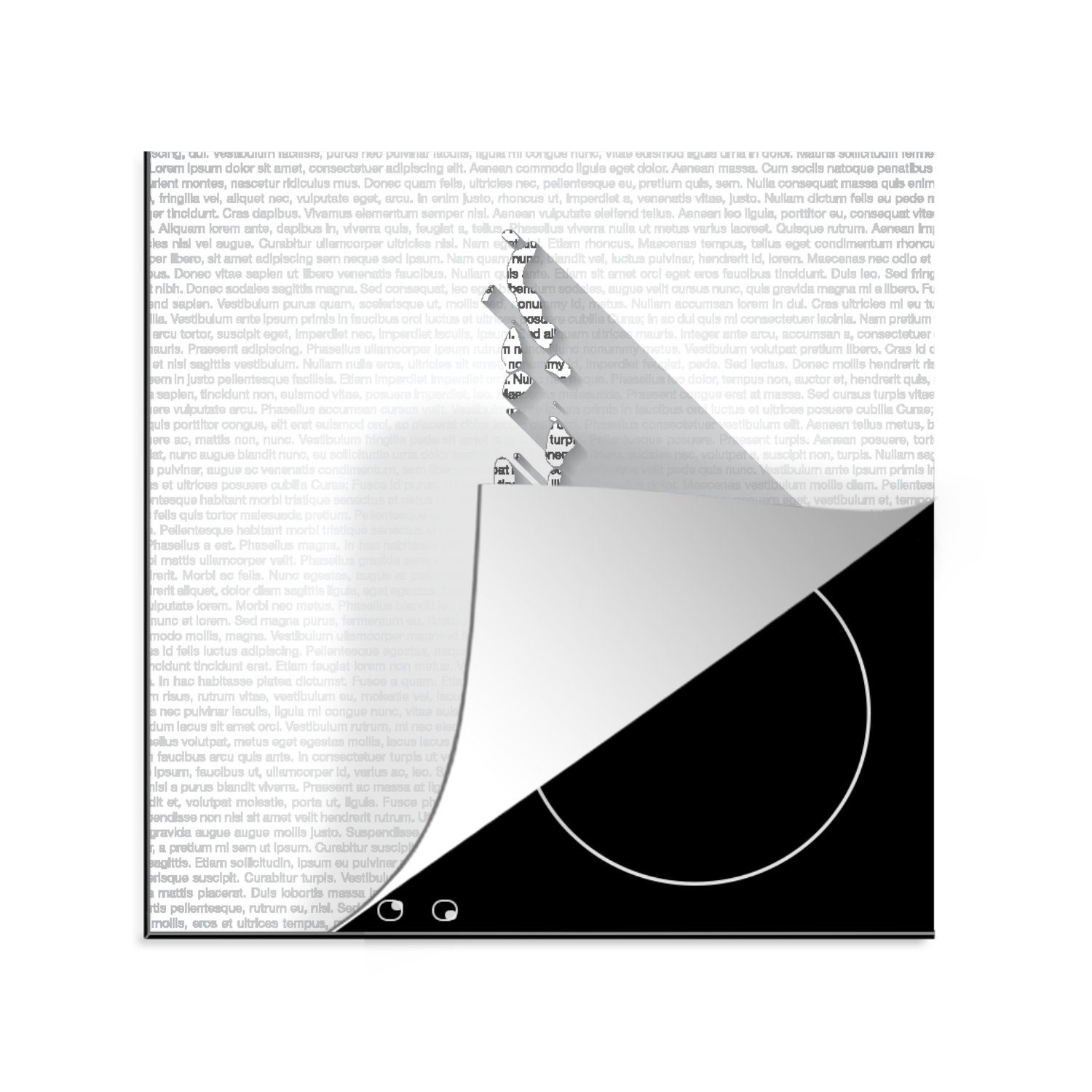 MuchoWow Herdblende-/Abdeckplatte Schwarz-weiße Illustration des Textes in Form einer Karte der, Vinyl, (1 tlg), 78x78 cm, Ceranfeldabdeckung, Arbeitsplatte für küche